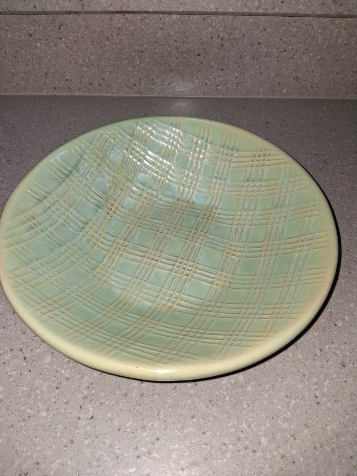 Celadon Bowl textured Plaid Pattern Asian Inspired Art Pottery Green BEAUTIF\\UL