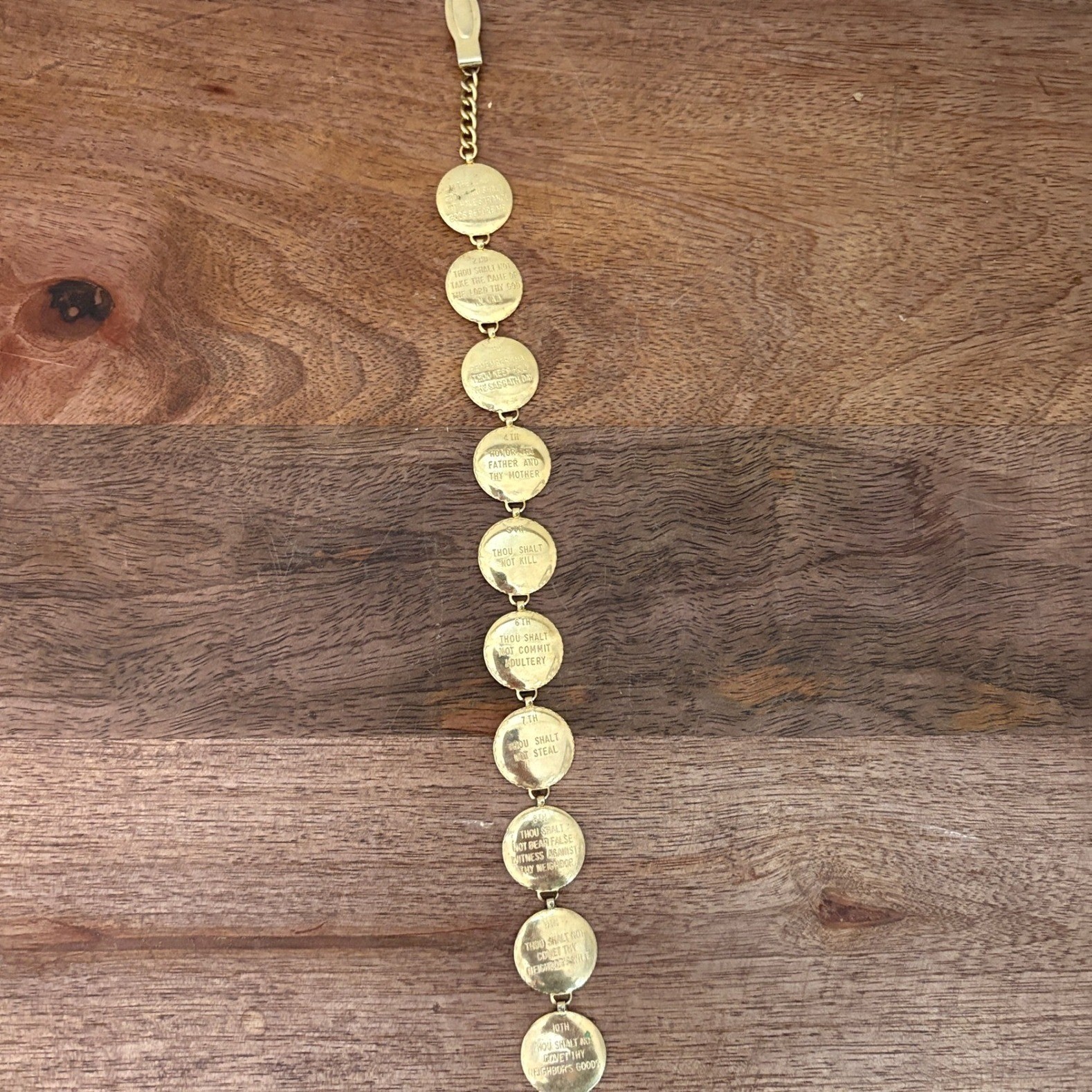 Vintage Ten Commandments Metal Coil Bookmark Chain Goldtone 10 Bible Book Mark