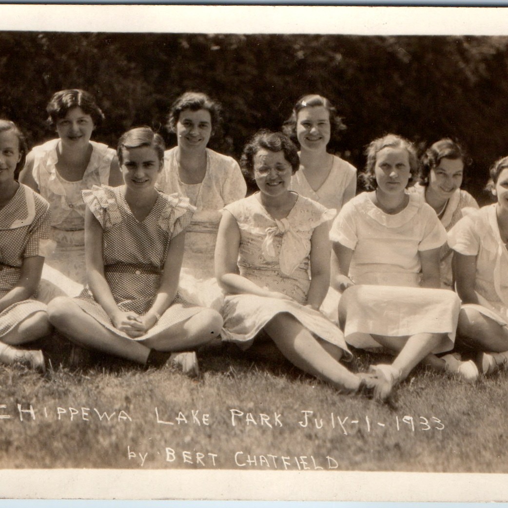 1933 Chippewa Lake Park, OH RPPC Women Group Photo Postcard Bert Chatfield