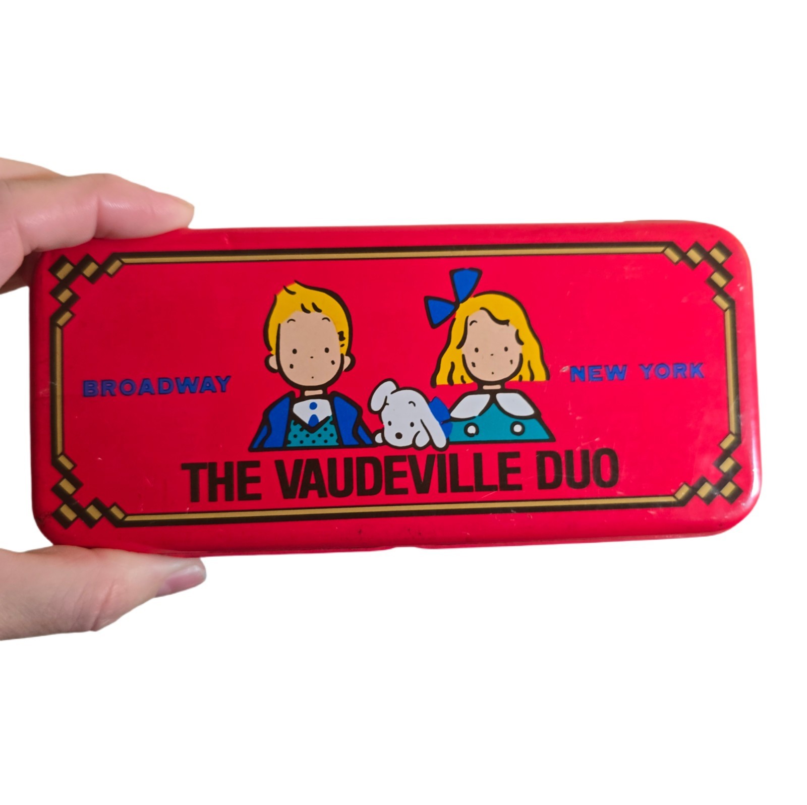 Vintage 1984 Sanrio The Vaudeville Duo Tin Pencil Case Eddy Emmy Colleen Japan