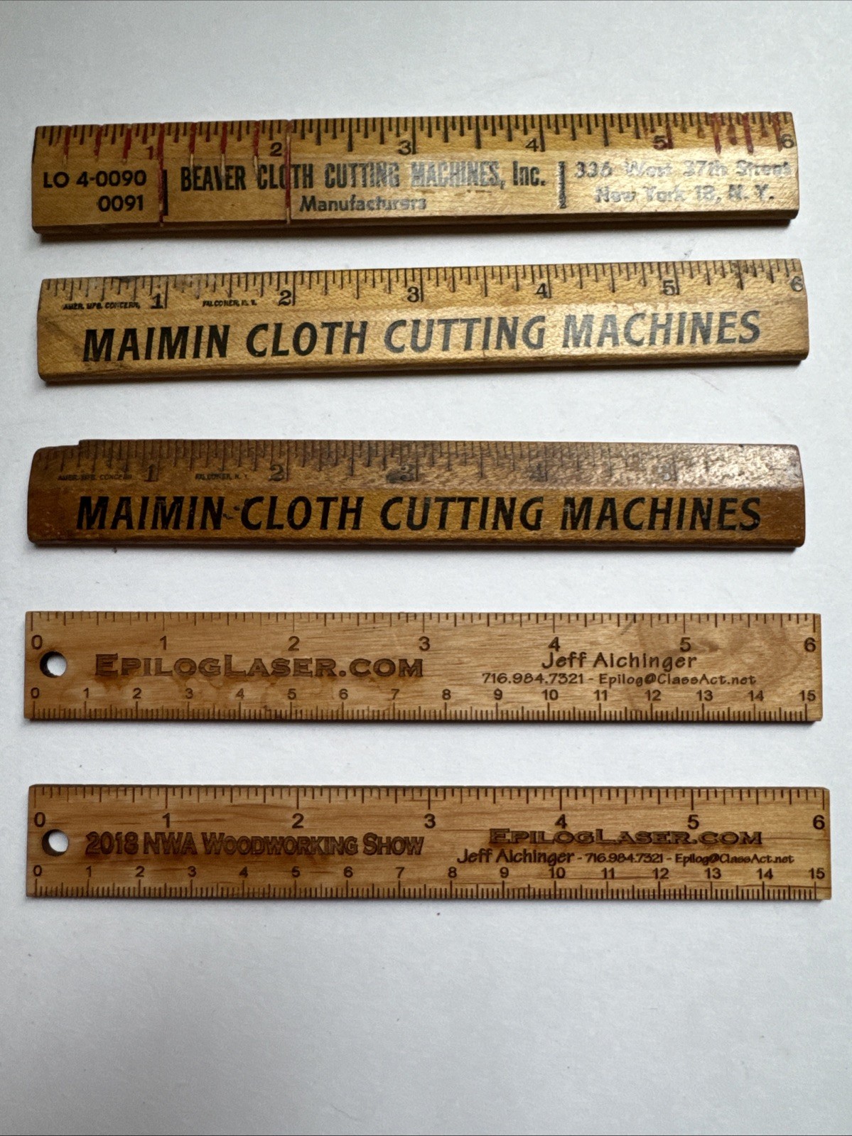 Lot of Five Vintage 6” Tailor Wooden Rulers With Advertising Lot of Five Vintage 6” Tailor Wooden Rulers With Advertising