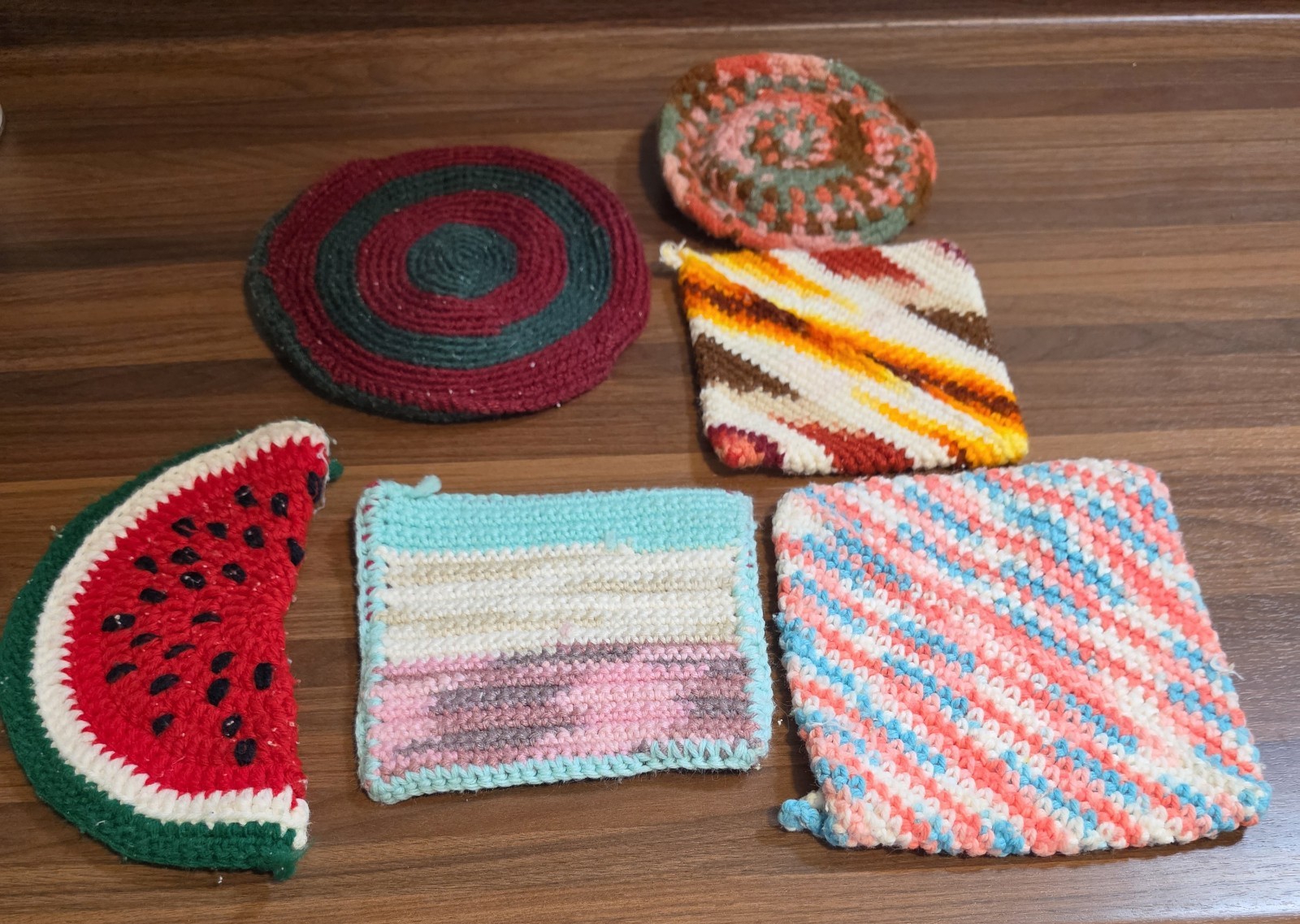 Lot Of 6 Vintage Cottage-core Potholders MCM Crochet Trivets