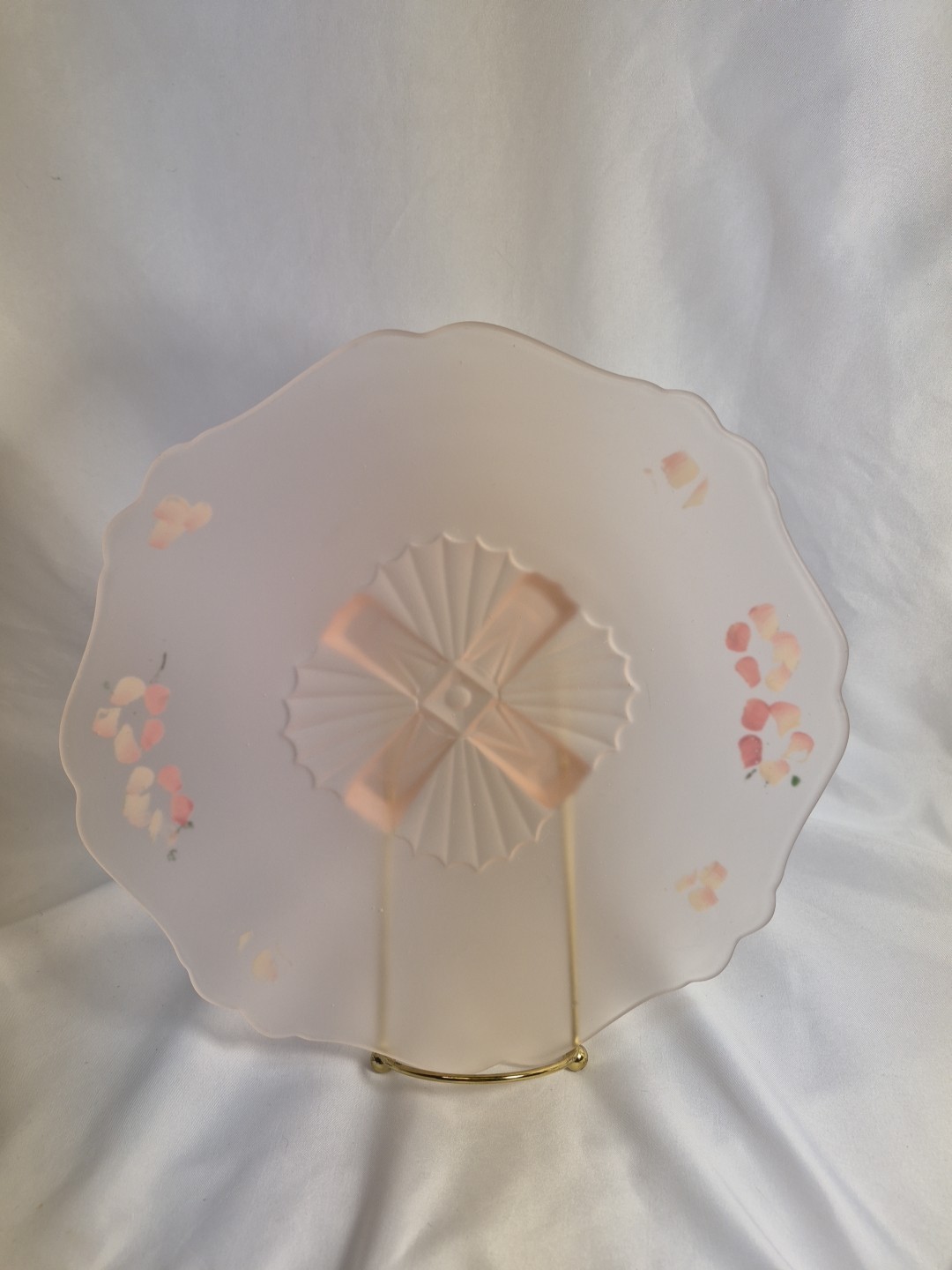 Pink Depression Floral Shallow Round Bowl Footed Dish 10