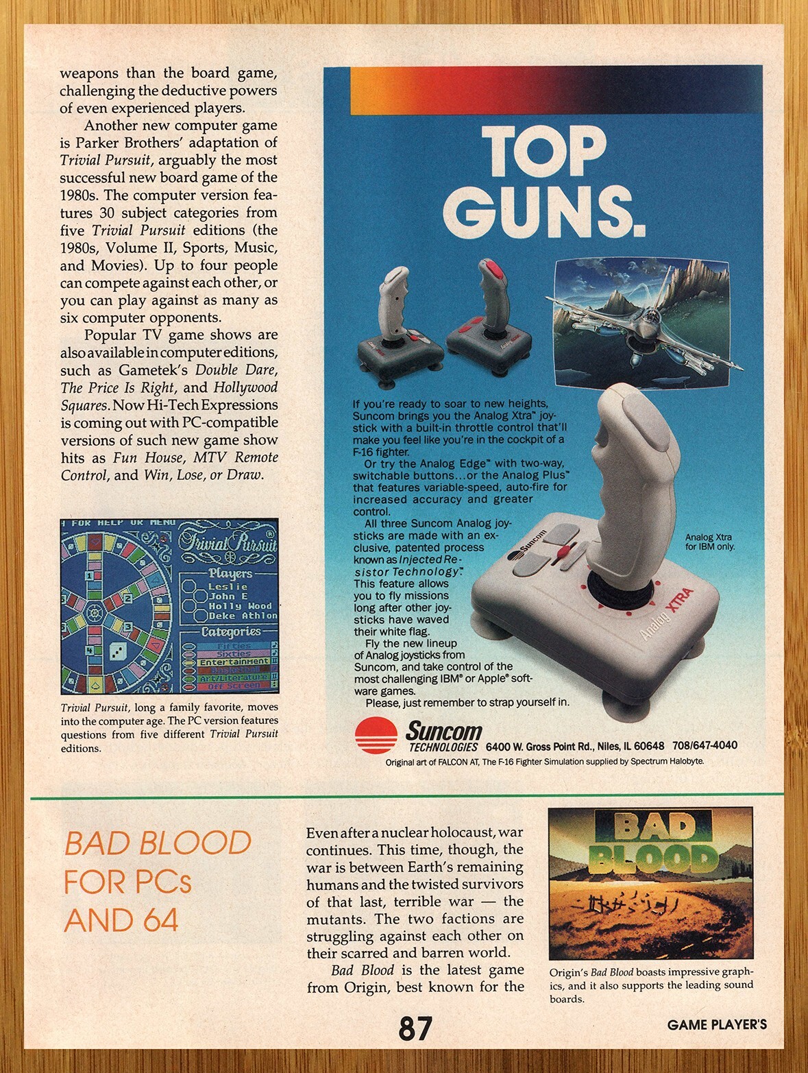 1990 Suncom Analog Joysticks Print Ad/Poster Edge Xtra Retro Game Controller Art