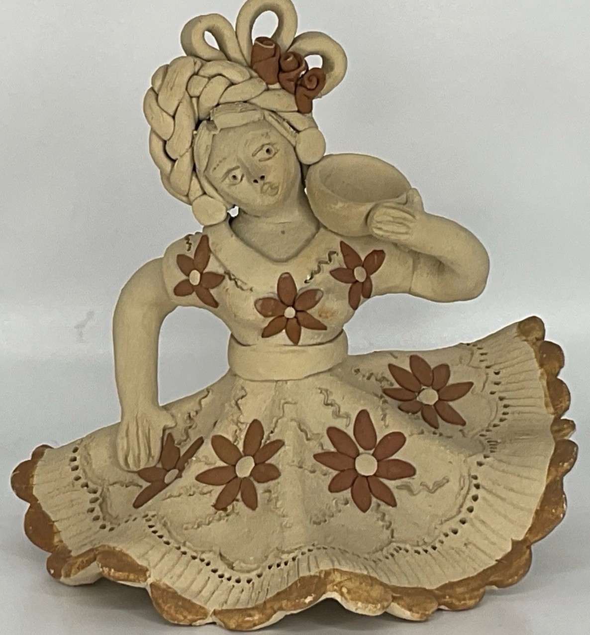 Enedina Vasquez Cruz Tehuana Nacimiento Mexican Folk Art Clay Ceramic Signed Vtg