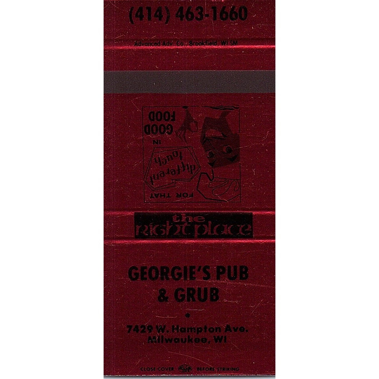 Georgie\'s Pub & Grub The Right Place Vintage Matchbook Cover SMM15-1