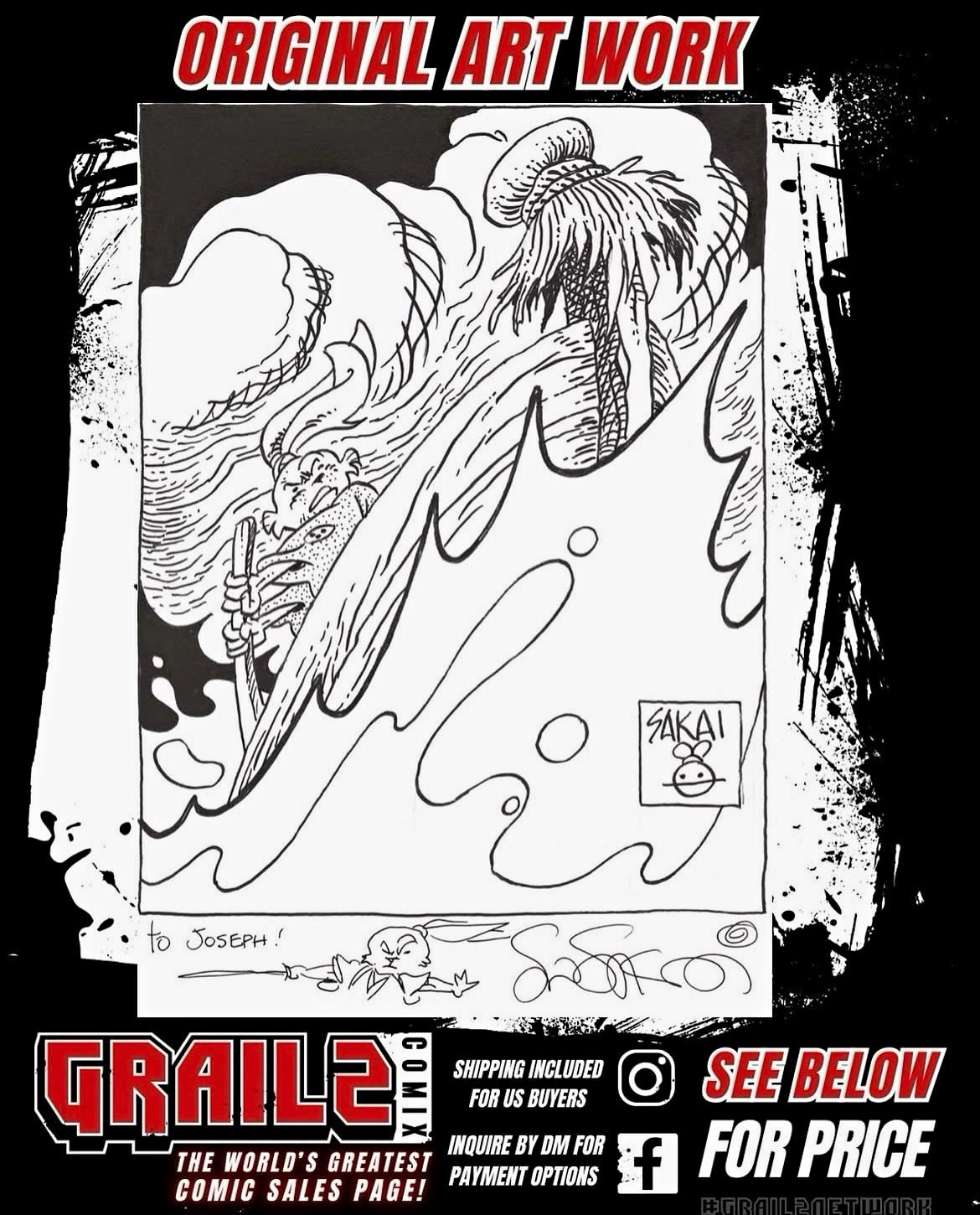 Sakai Original Comic Illustration Artwork Black & White Signed Inscribed