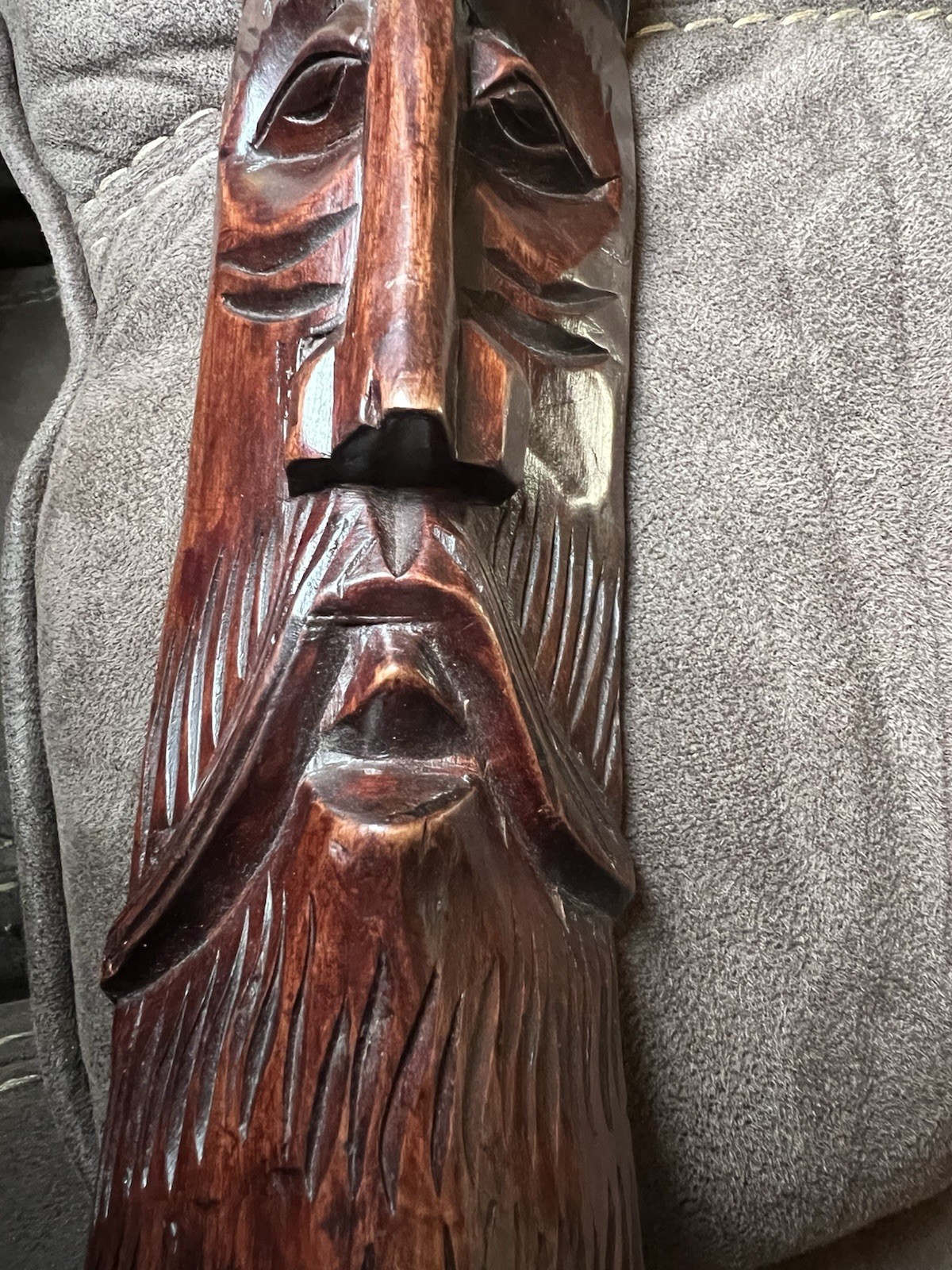 Vintage Sri Lankan Hand Carved Wood Bamunu Face Wall Hanger Folk Art 17”