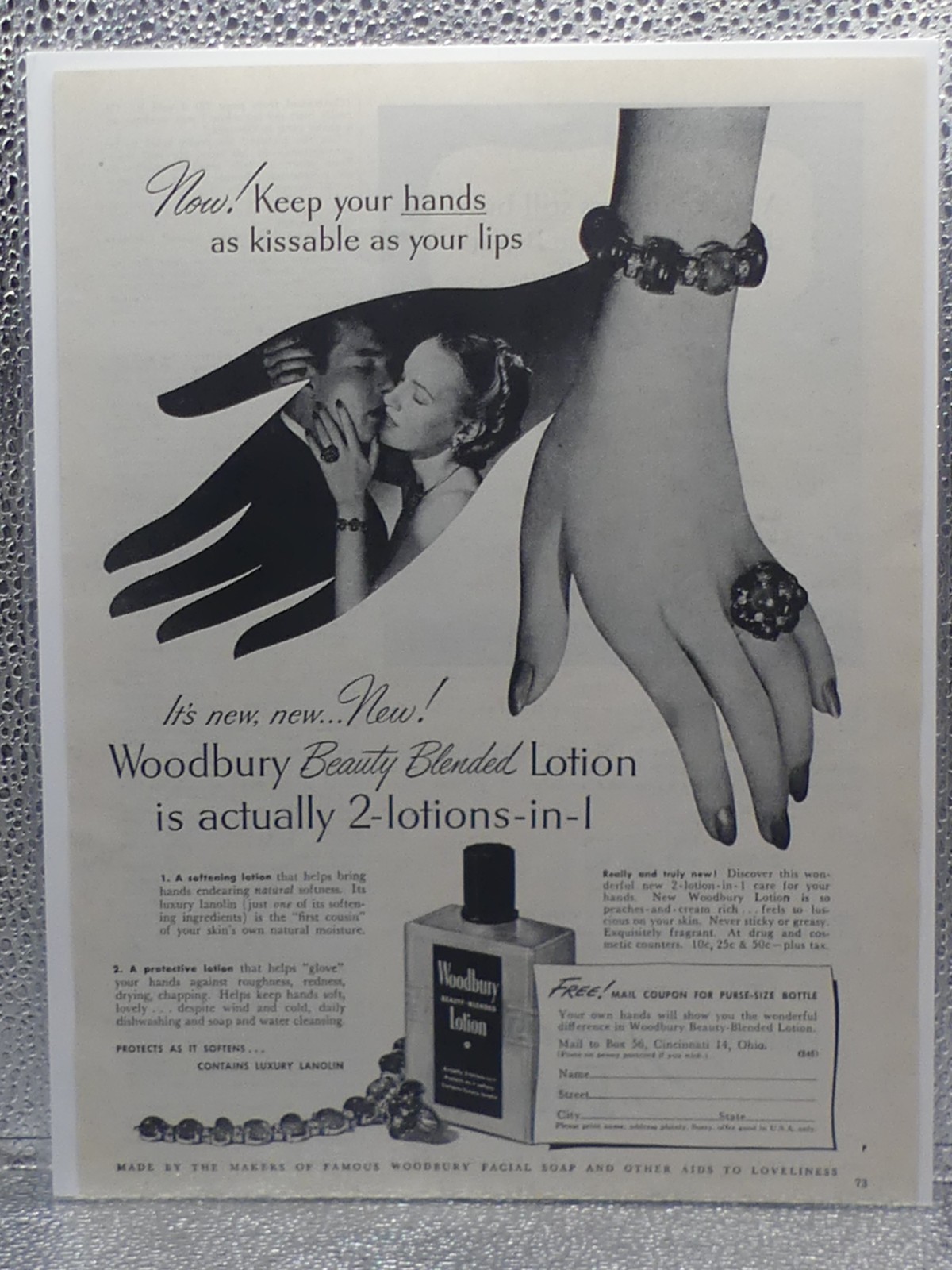 Vintage Woodbury Beauty Blended Hand Lotion 1947 Print Advertising Full Page Ad