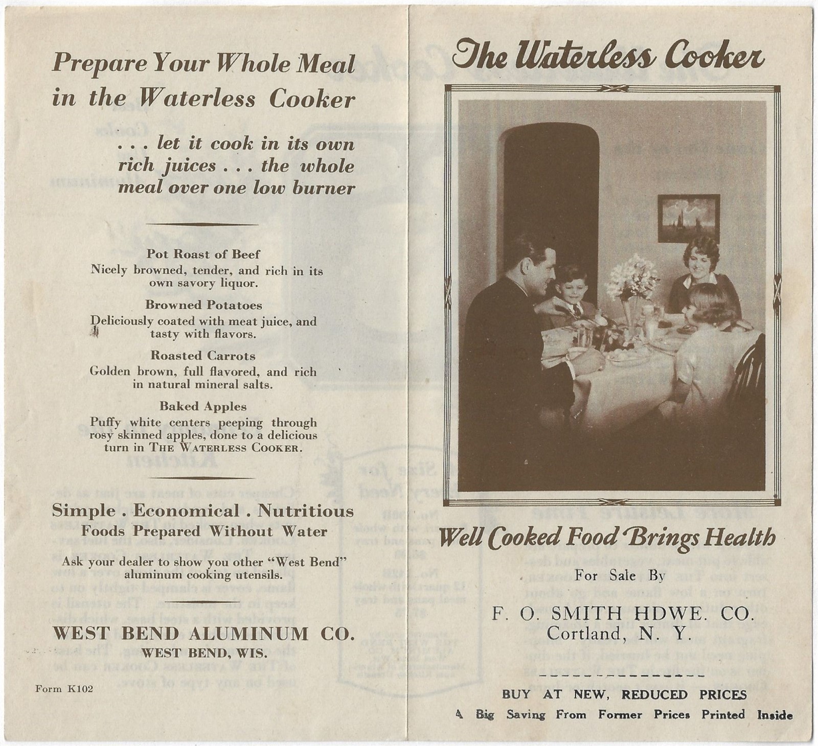 West Bend Waterless Cooker Aluminum FO Smith Hardware Cortland NY Advertising