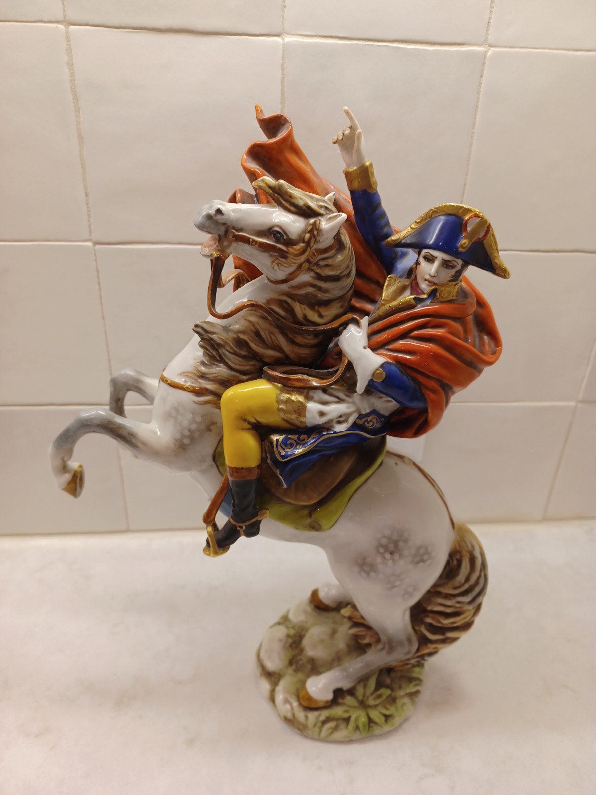 Napoleon on Horse Vintage Porcelain Statue, 10.75 inches tall