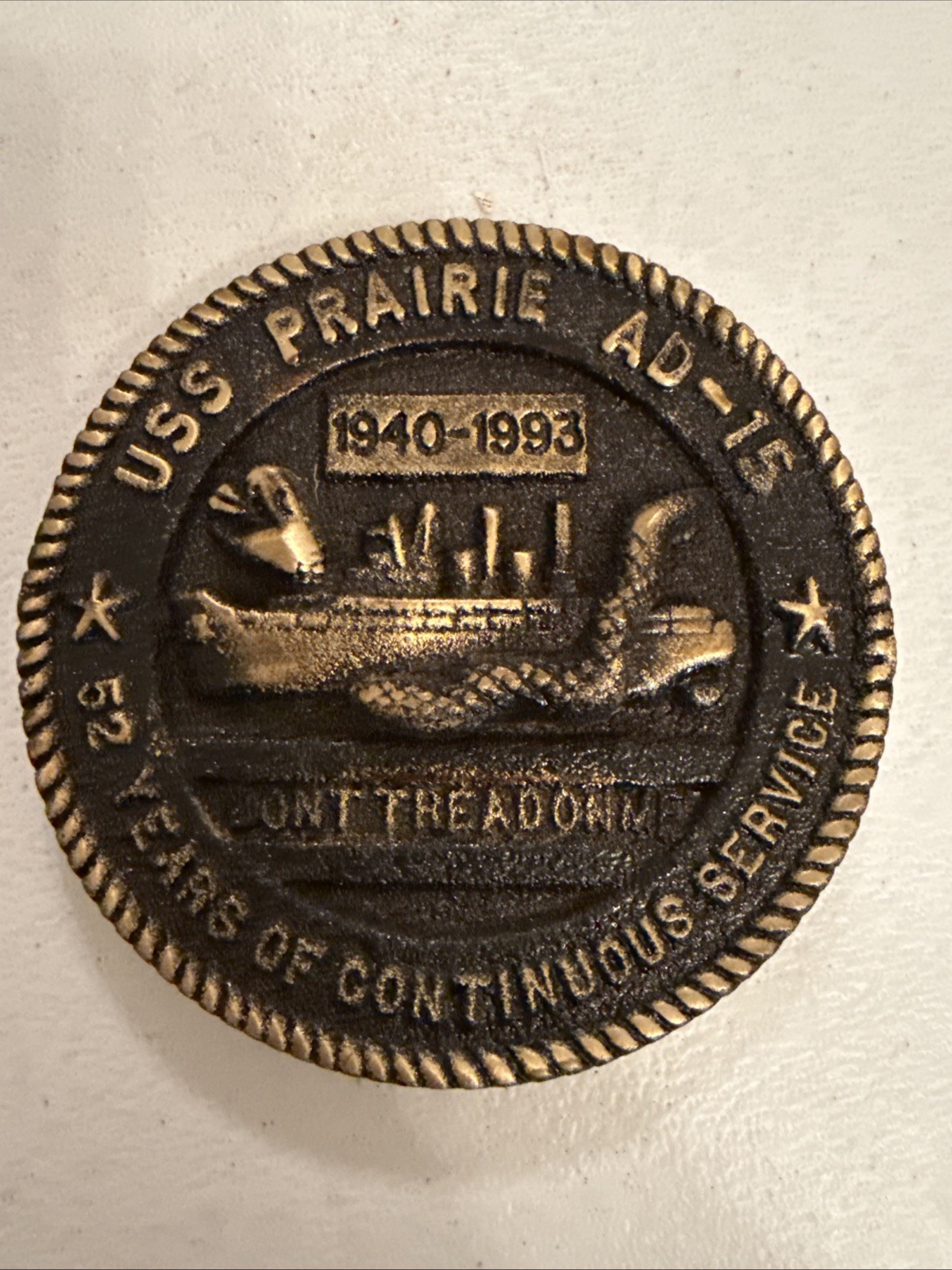 Rare USS Prairie Ad-15 52 Years Of Continuous Service Keepsake HEAVY