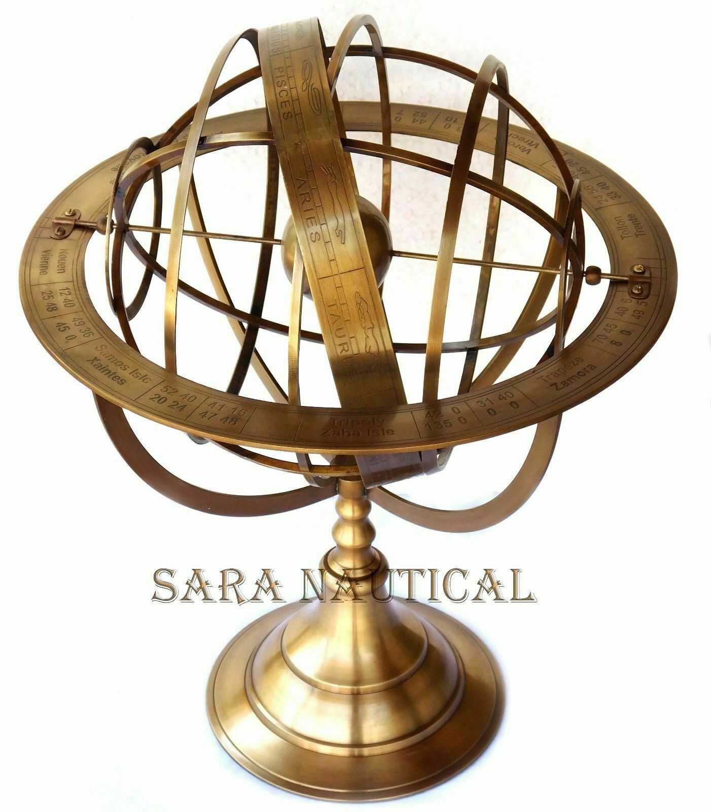 Vintage Fully Brass Armilary Sphere Engraved Nautical Brass Astrolabe Armilary