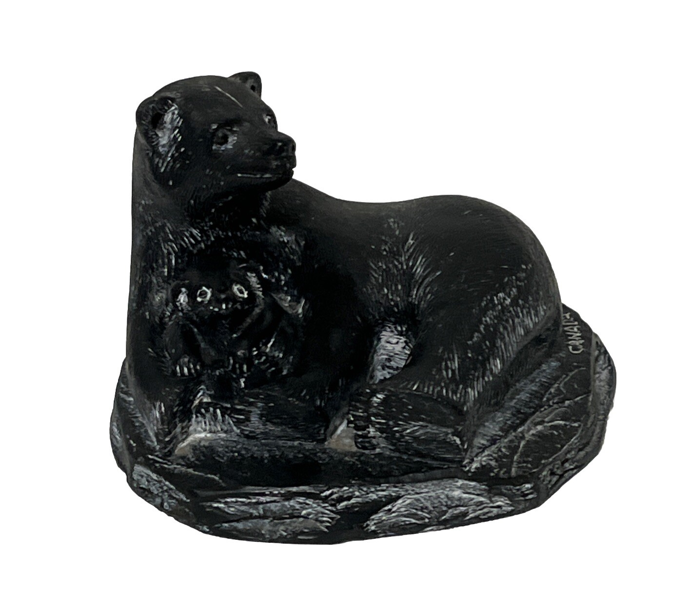 Adorable Vintage Vanstone Canada Bear Figurine Mother Baby Cub Carved Soapstone