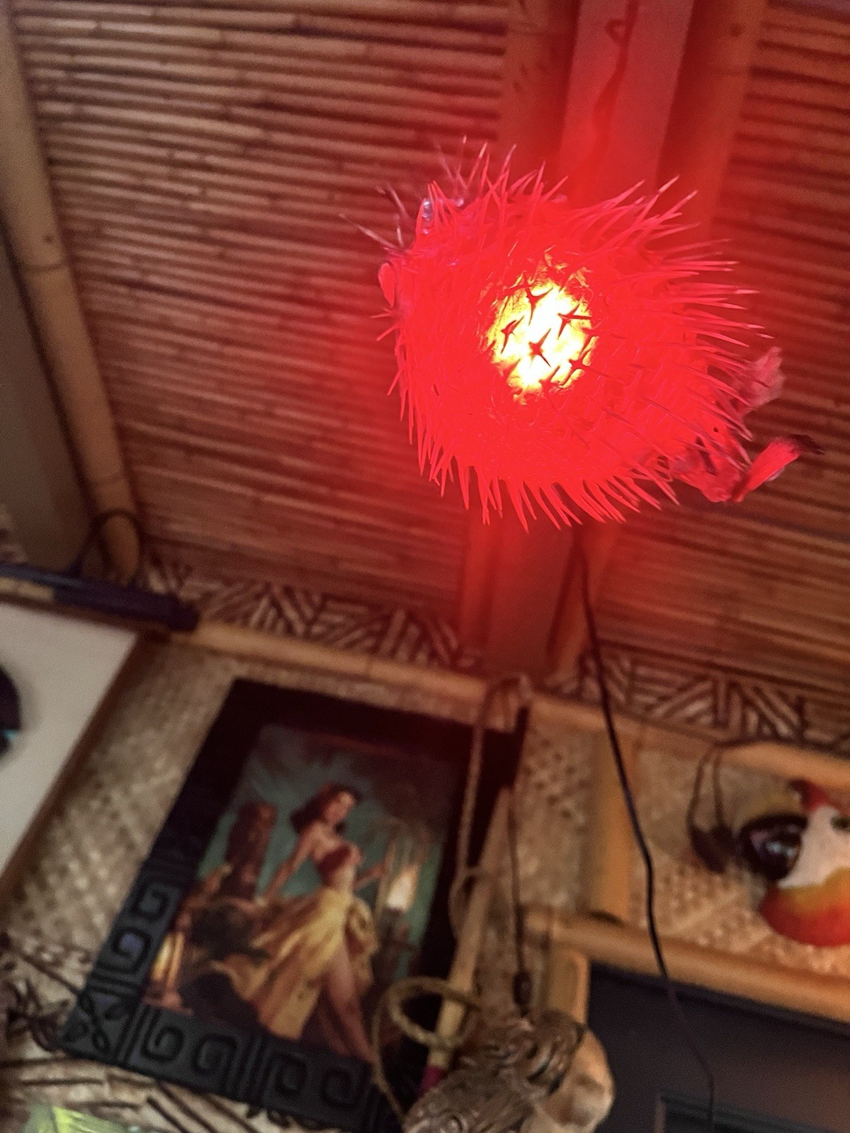 NEW 5”-6” Pufferfish Lamp w/Red LED Tiki bar Smokin Tikis Oceanic
