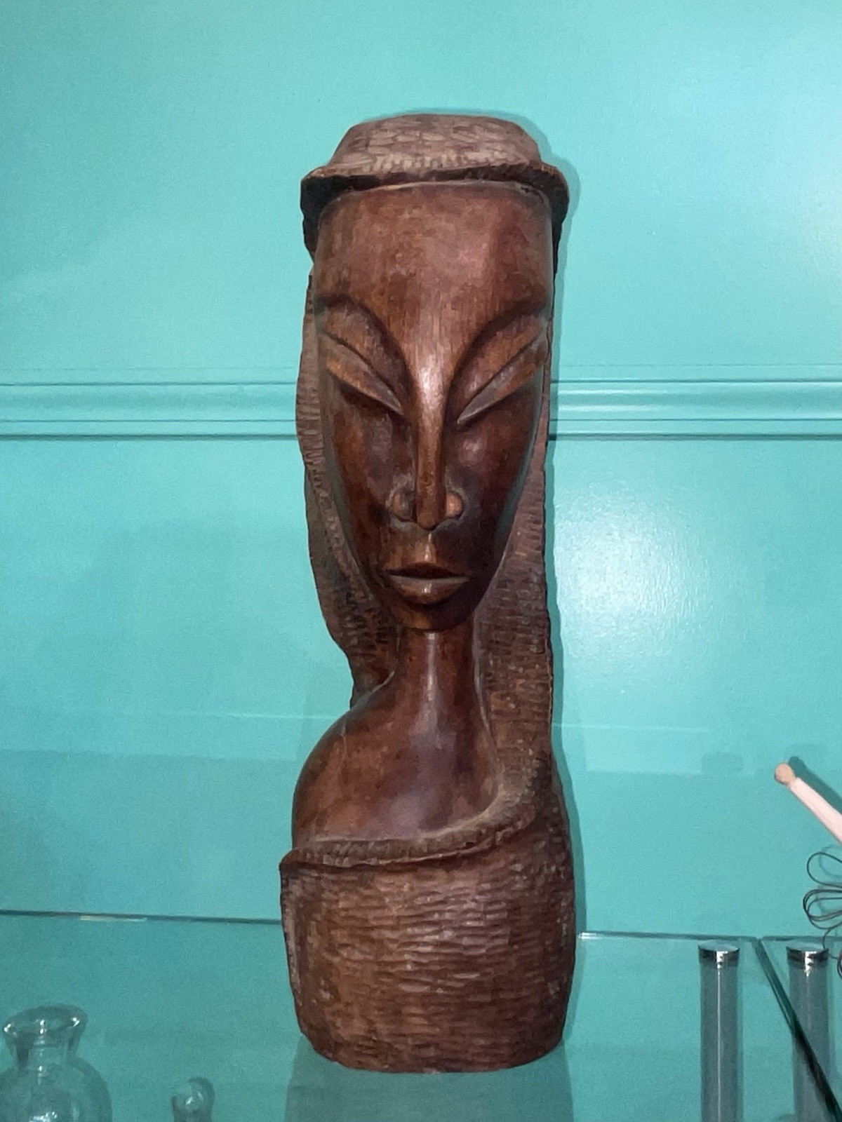Vintage Dark Wood Carved Women’s Bust. Y Augustin Bust.