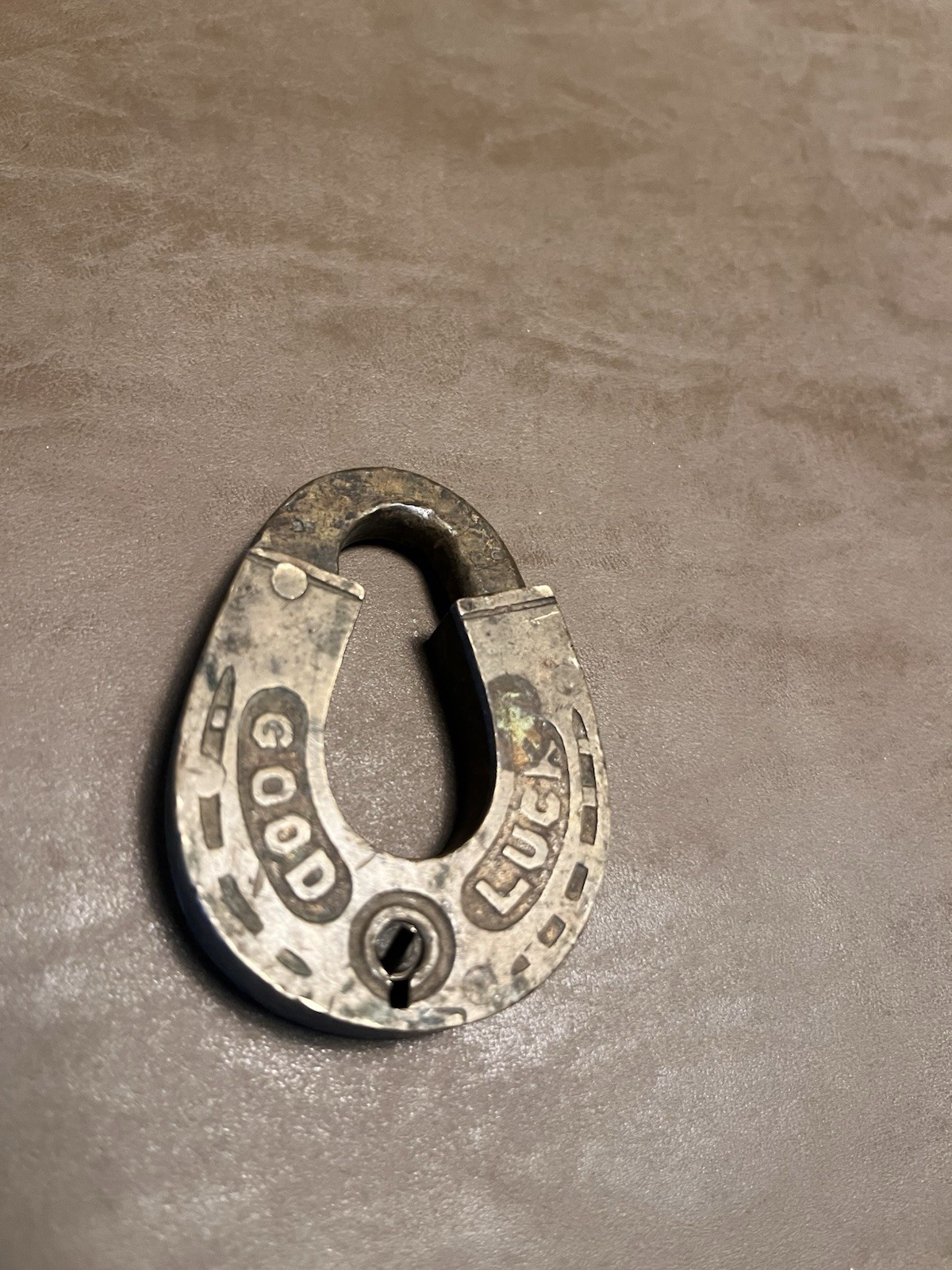 Vtg Antique Solid Brass Horseshoe Warded Lever Padlock Good Luck Brass No Key
