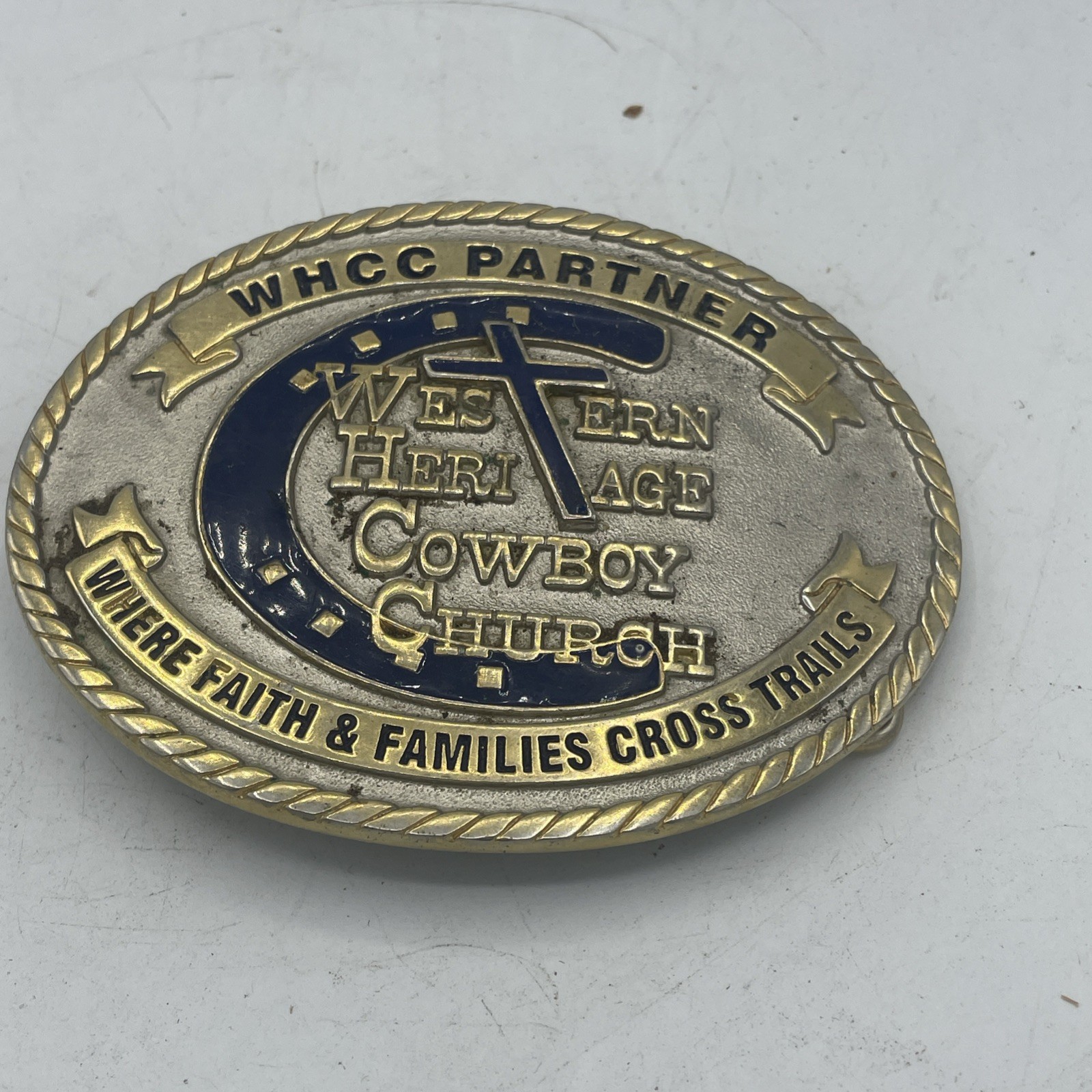 Western Heritage Cowboy Church belt buckle Silver Gold Plated Western Heritage Cowboy Church belt buckle Silver Gold Plated