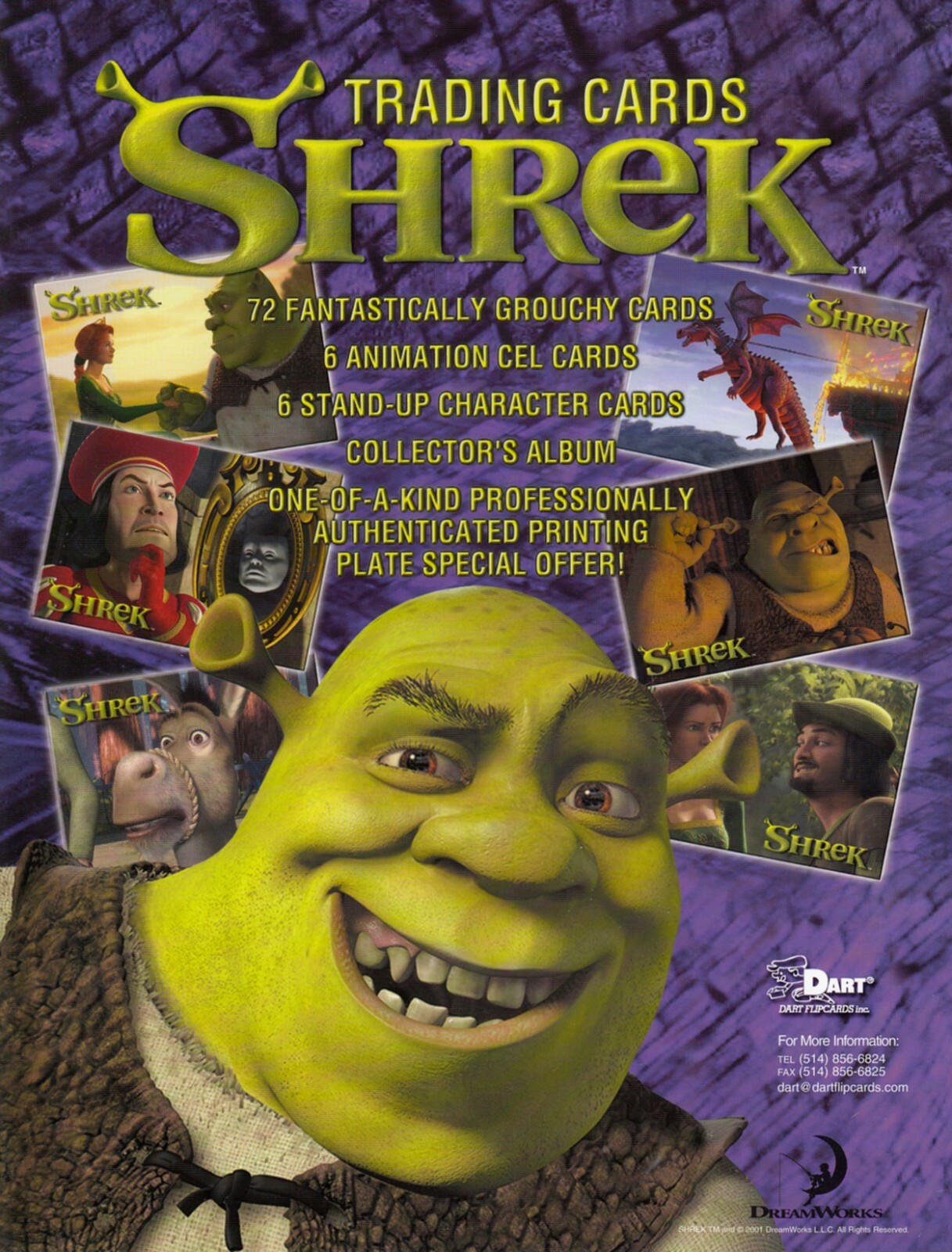 SHREK THE MOVIE 2001 DART FLIPCARDS PROMO PROMOTIONAL SALE SELL SHEET