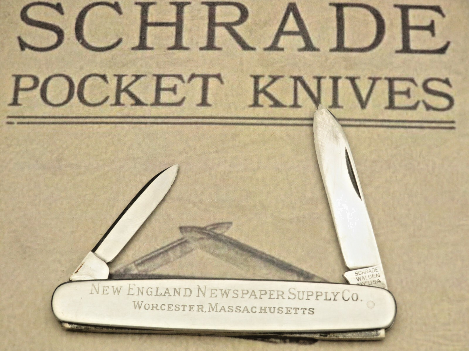 Vintage SCHRADE WALDEN NY USA Senator Penknife Smooth Metal Handles Advertising