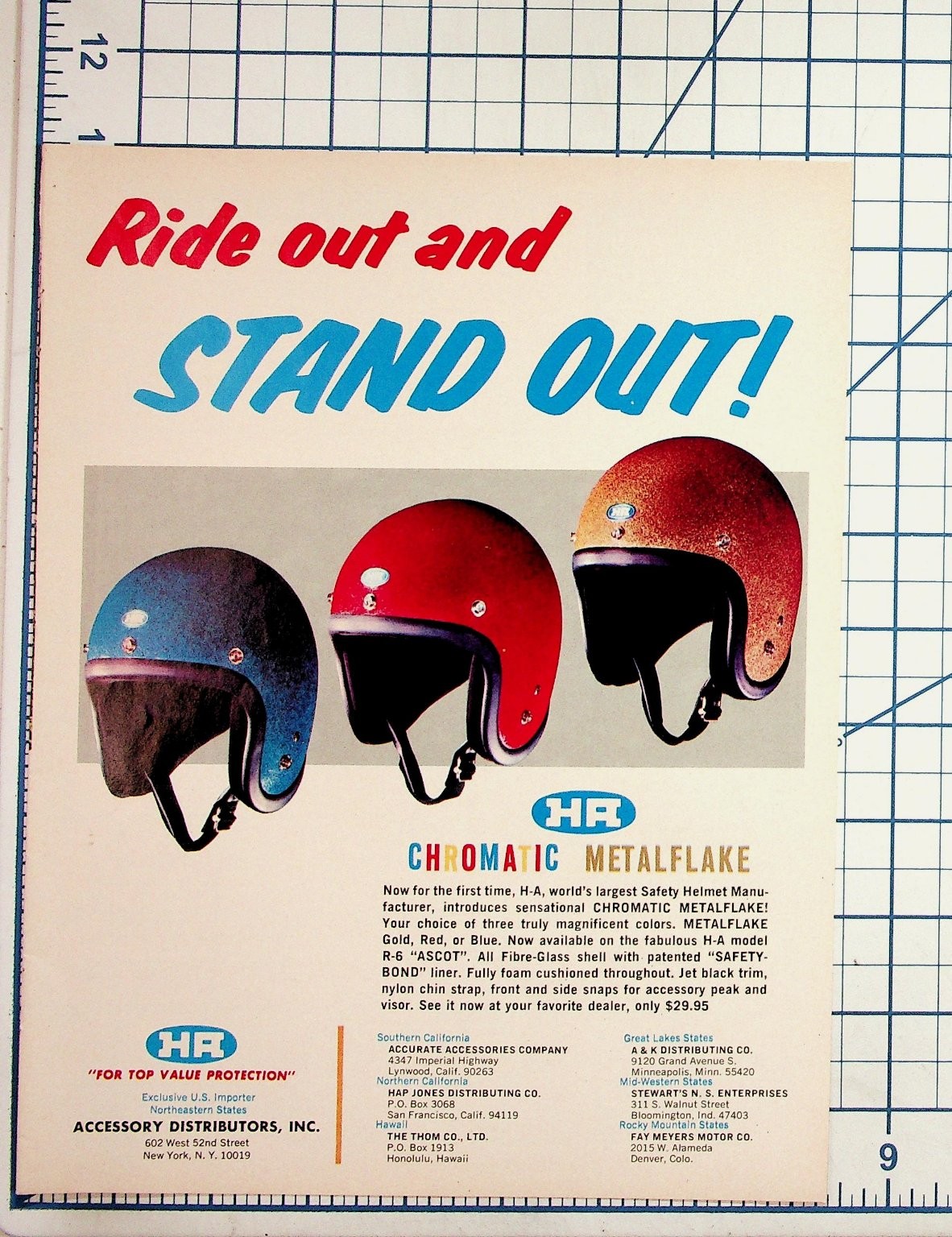 Vintage H-A Chromatic Metalflake Helmet Ad Ephemera Motorcycle Safety Vintage H-A Chromatic Metalflake Helmet Ad Ephemera Motorcycle Safety