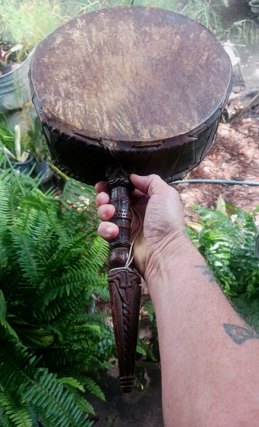  ** VINTAGE  DRUM SHAMAN  DHYANGRO JHAKRI OBJECT RITUAL TIBETAN TANTRIC NEPAL *