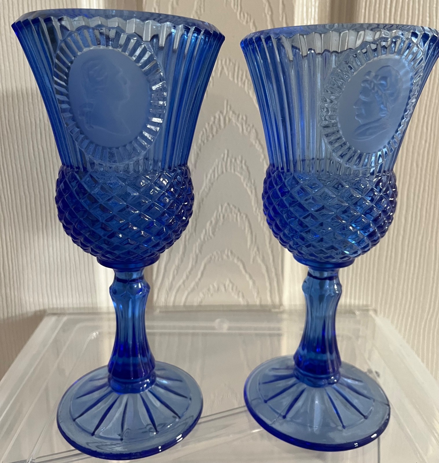 Vintage Fostoria for Avon Cobalt Blue Glass Goblets Bicentennial Vintage Fostoria for Avon Cobalt Blue Glass Goblets Bicentennial