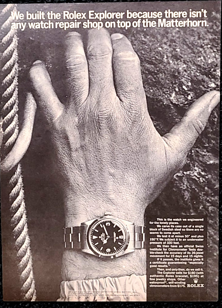 Rolex Explorer Original 1966 Vintage Print Ad The Matterhorn Wall Art