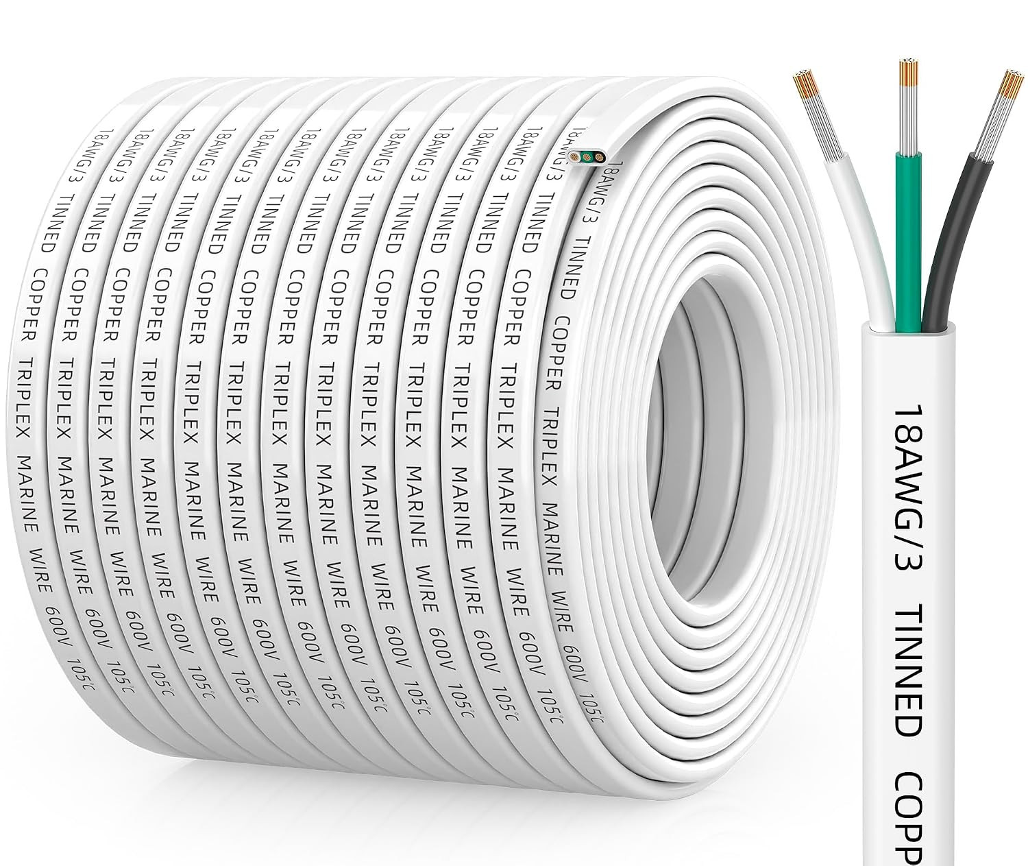 18 Gauge Marine Wire, 18/3 Wire Triplex Marine Grade Cable, 200FT