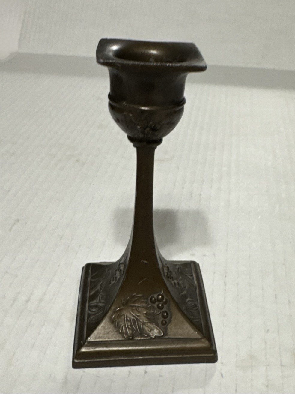 Antique Art Nouveau Bronze Candlestick Holder Grape Vine Single Taper Unsigned
