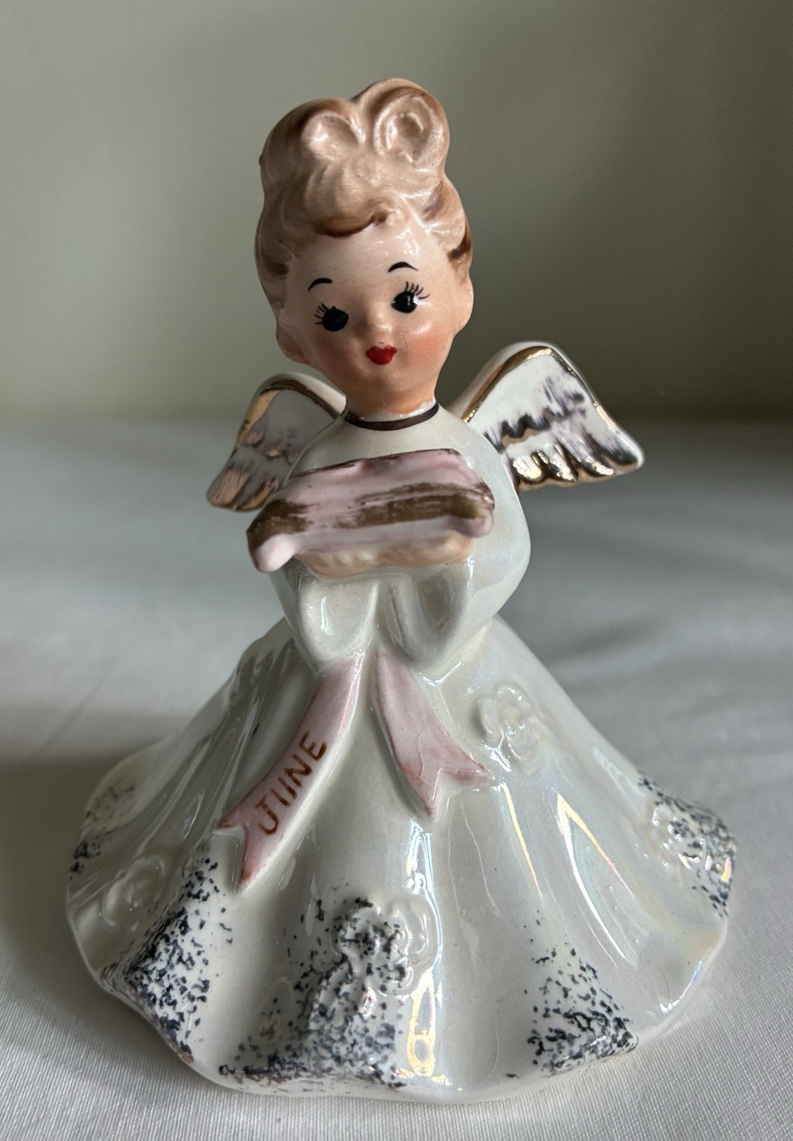 VINTAGE Norcrest JUNE Birthday Angel w/ Wedding Rings F15 Iridescent Dress Japan
