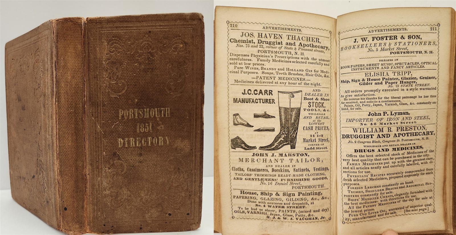 1851 antique PORTSMOUTH nh CITY DIRECTORY genealogy names occupations residences
