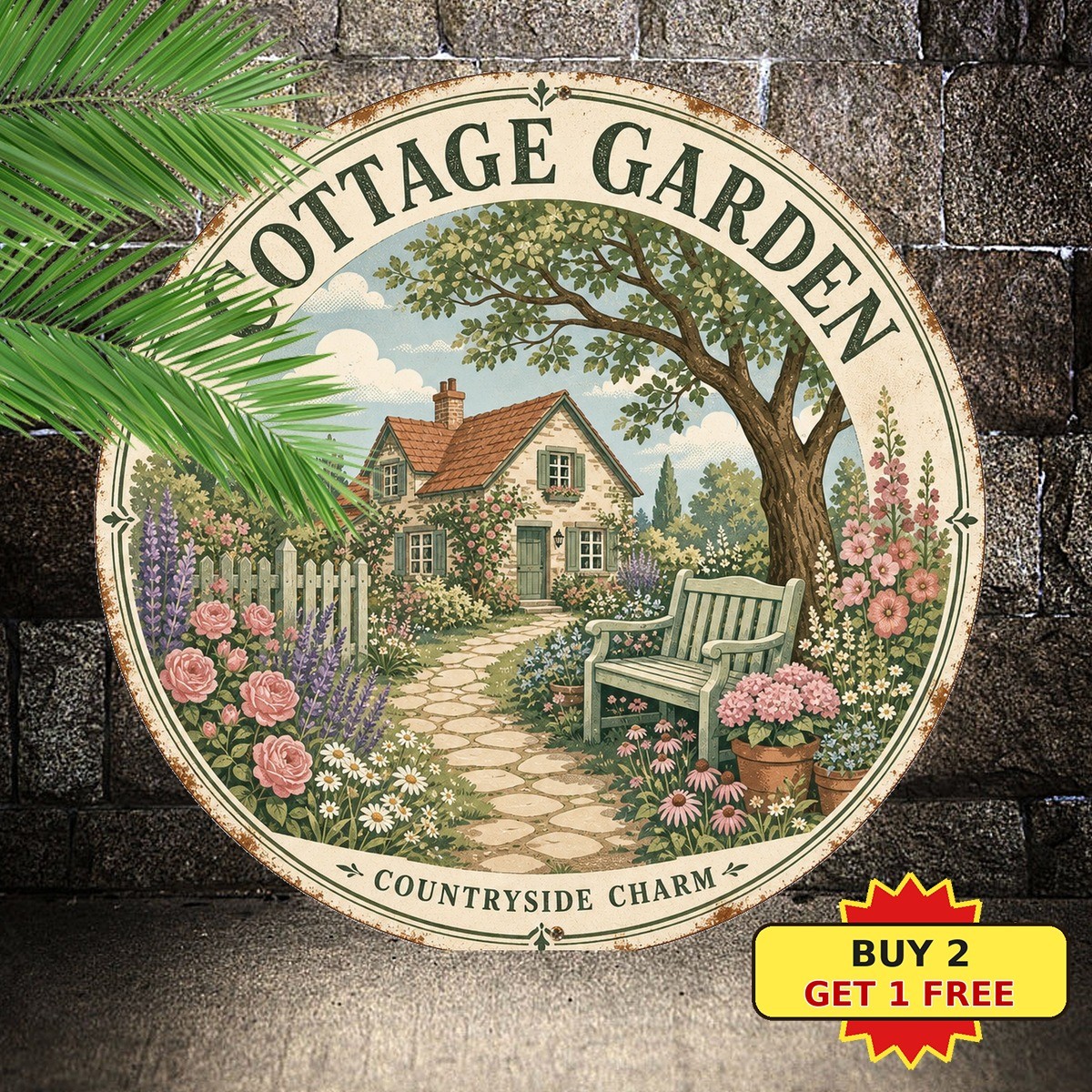 Charming Cottage Garden Floral Blossom Tin Sign Spring Botanical Wall Art Plaque