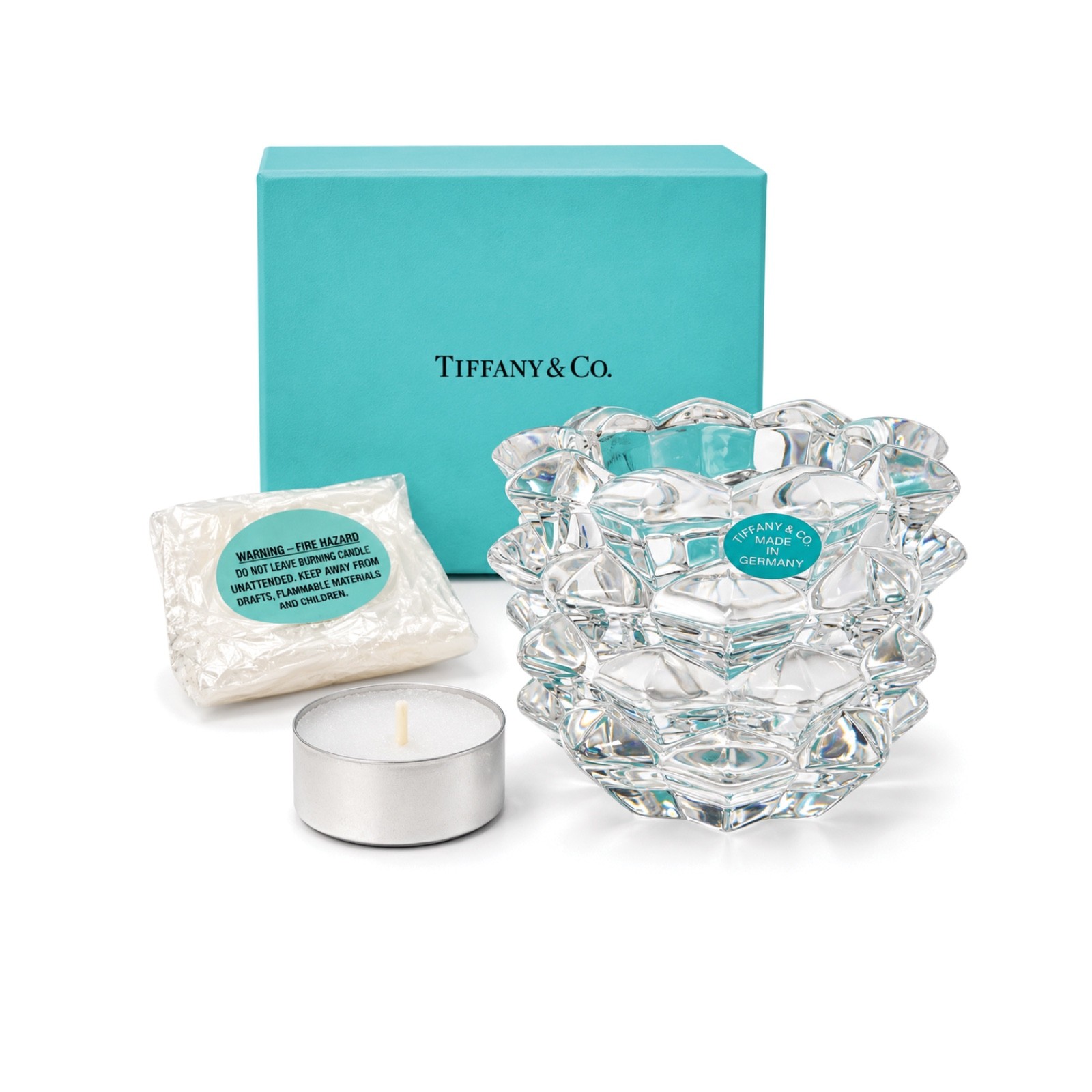 Tiffany & Co. Rock Cut Votive Candle Holder New in Blue Box Made in Germany