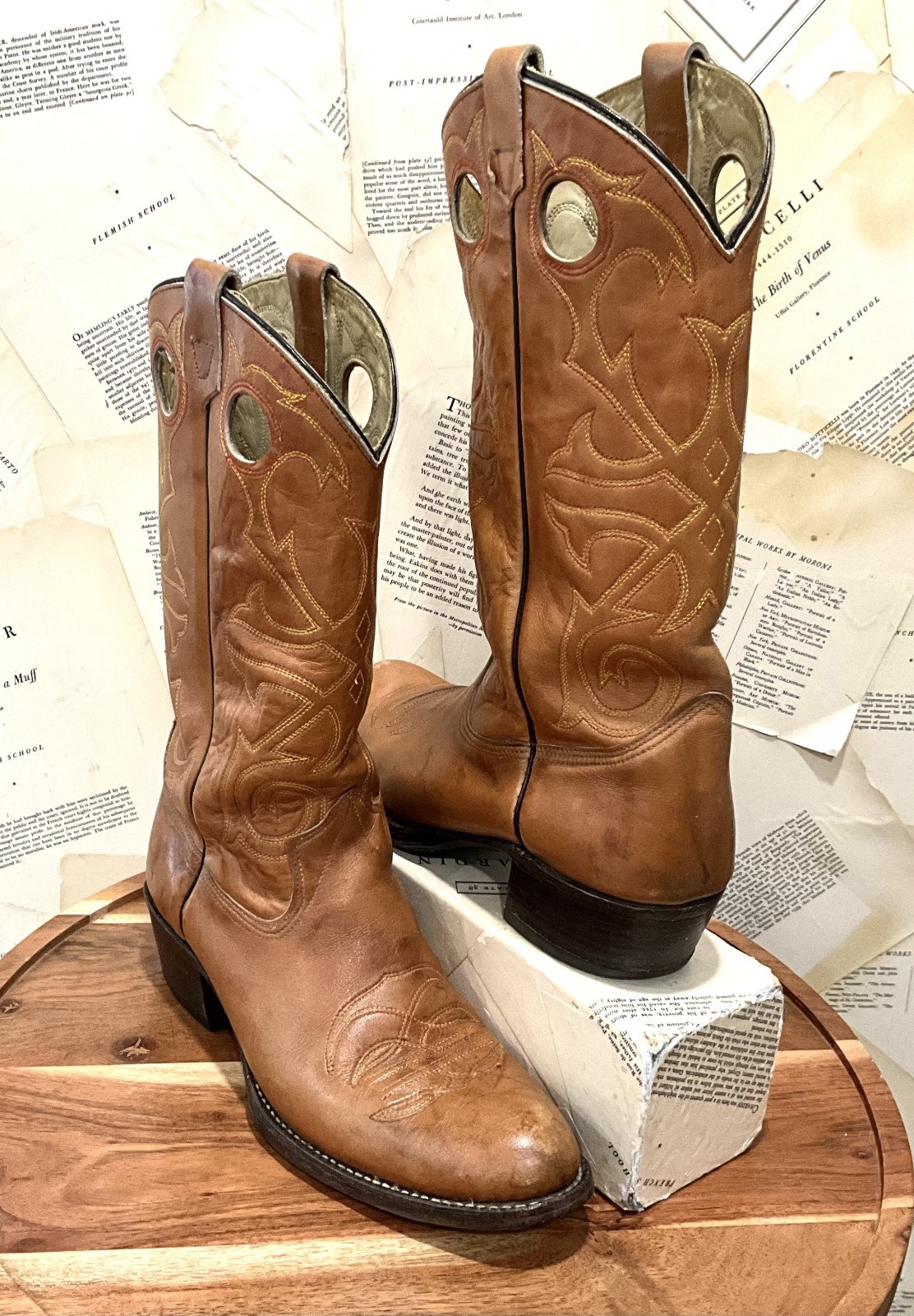 Vintage Cowboy Boot TEXAS/ U.S.A. 1970\'s Tan Leather Western 9.5D GUC