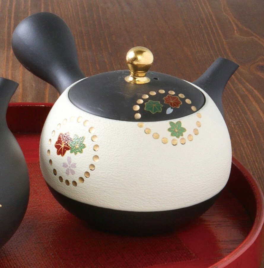 Tokoname Japanese Teapot Black clay Komaru White Mado-e Kyusu 240ml by Shoho