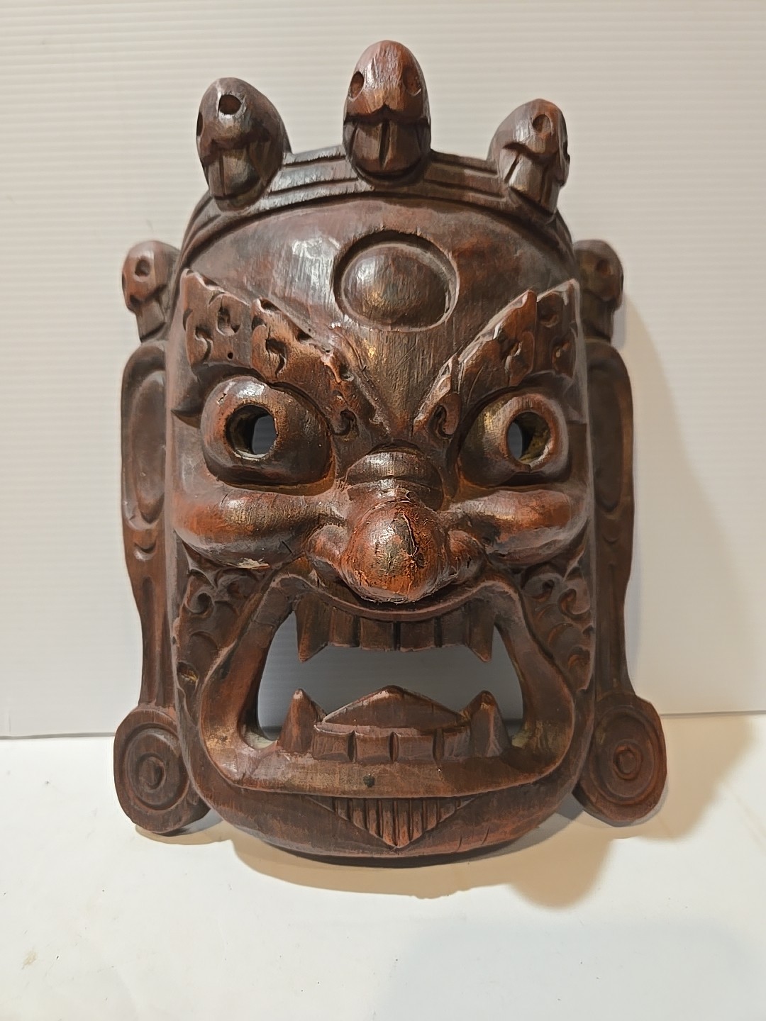 Nepal Tibet Buddhist Carved Wooden Wrathful Mahakhala Mask 9.5\