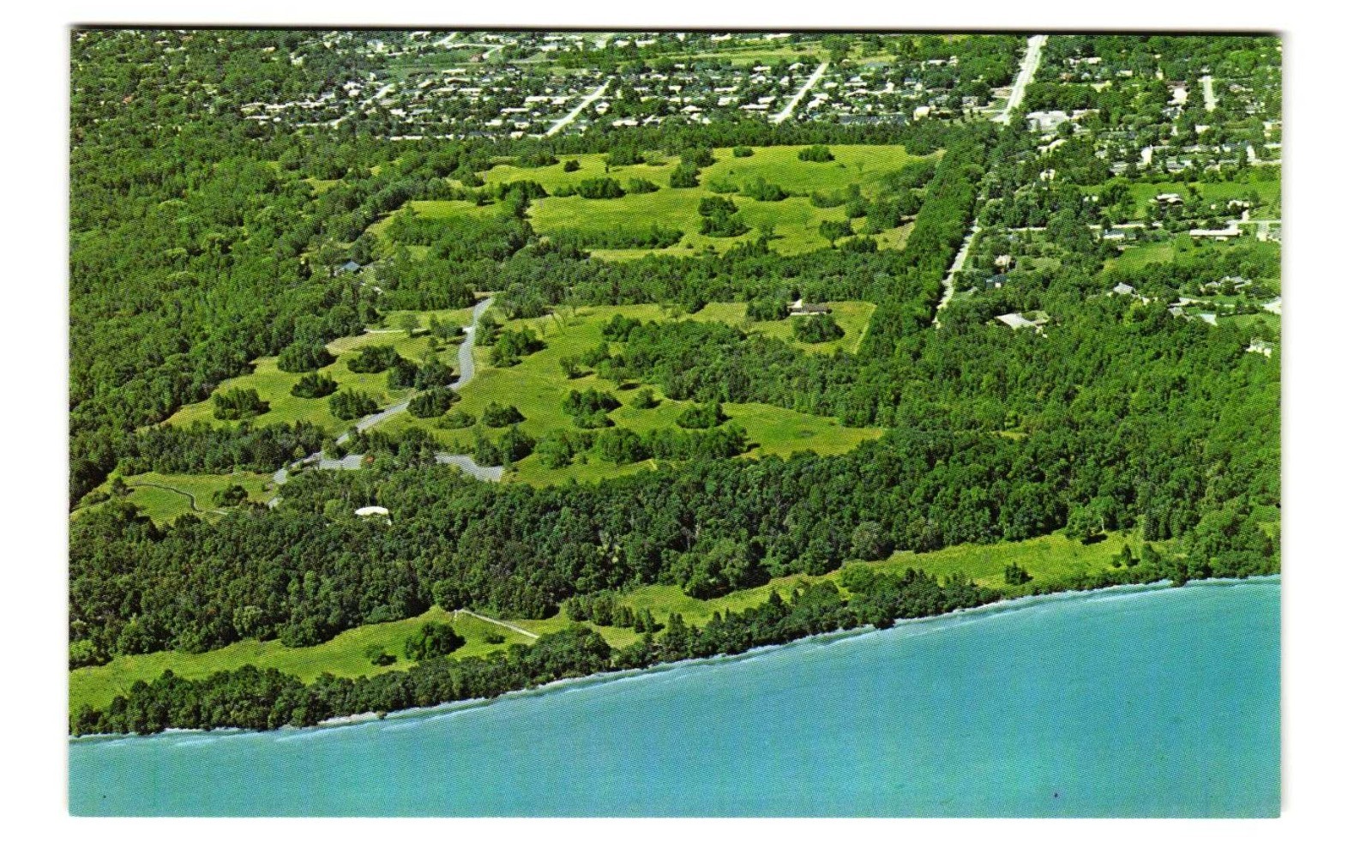 Aerial view the SCHLITZ Audubon Center VTG postcard UNP Wisconsin