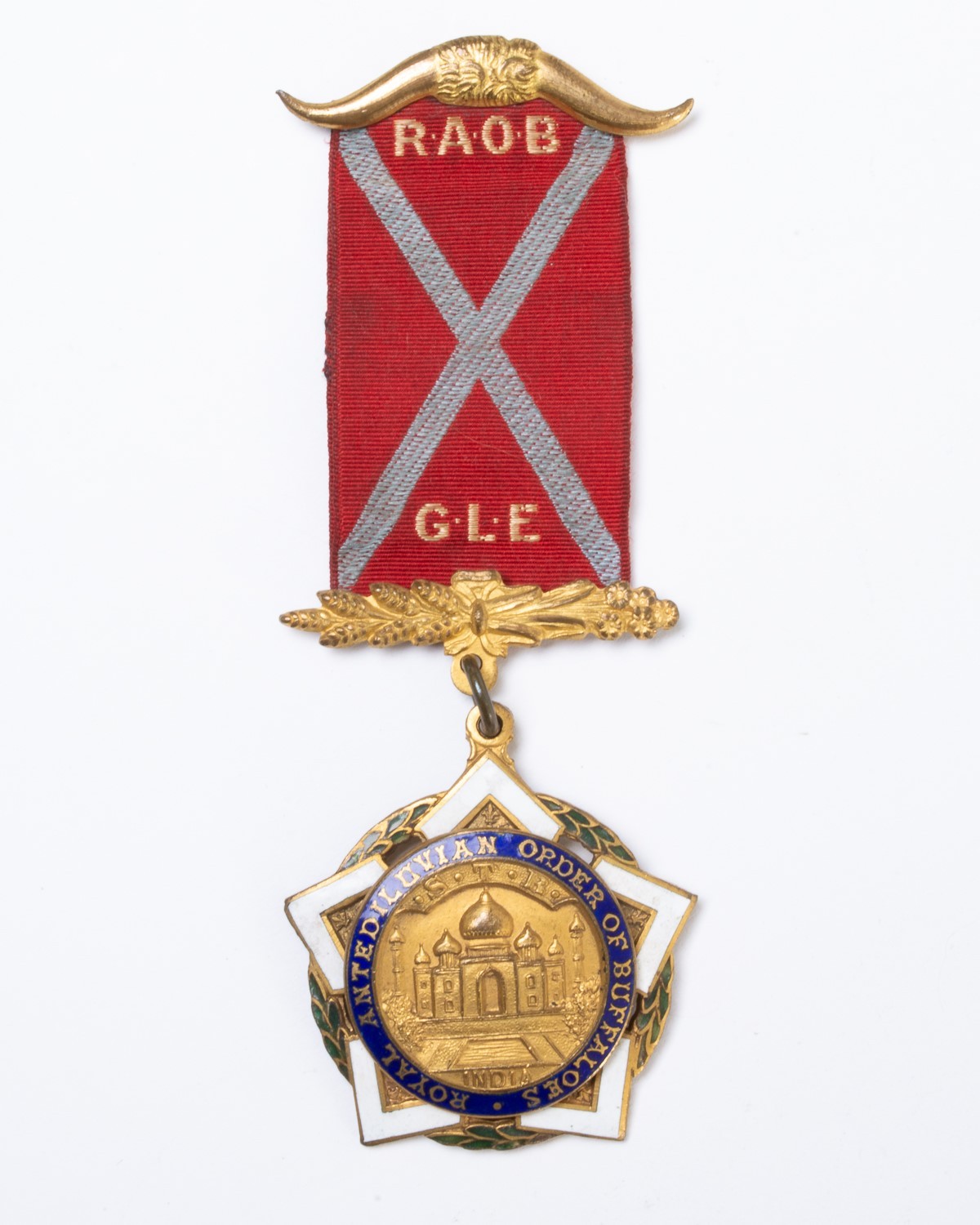 1902 Royal Antediluvian Order of Buffaloes Ribbon Medallion India GLE Buffs