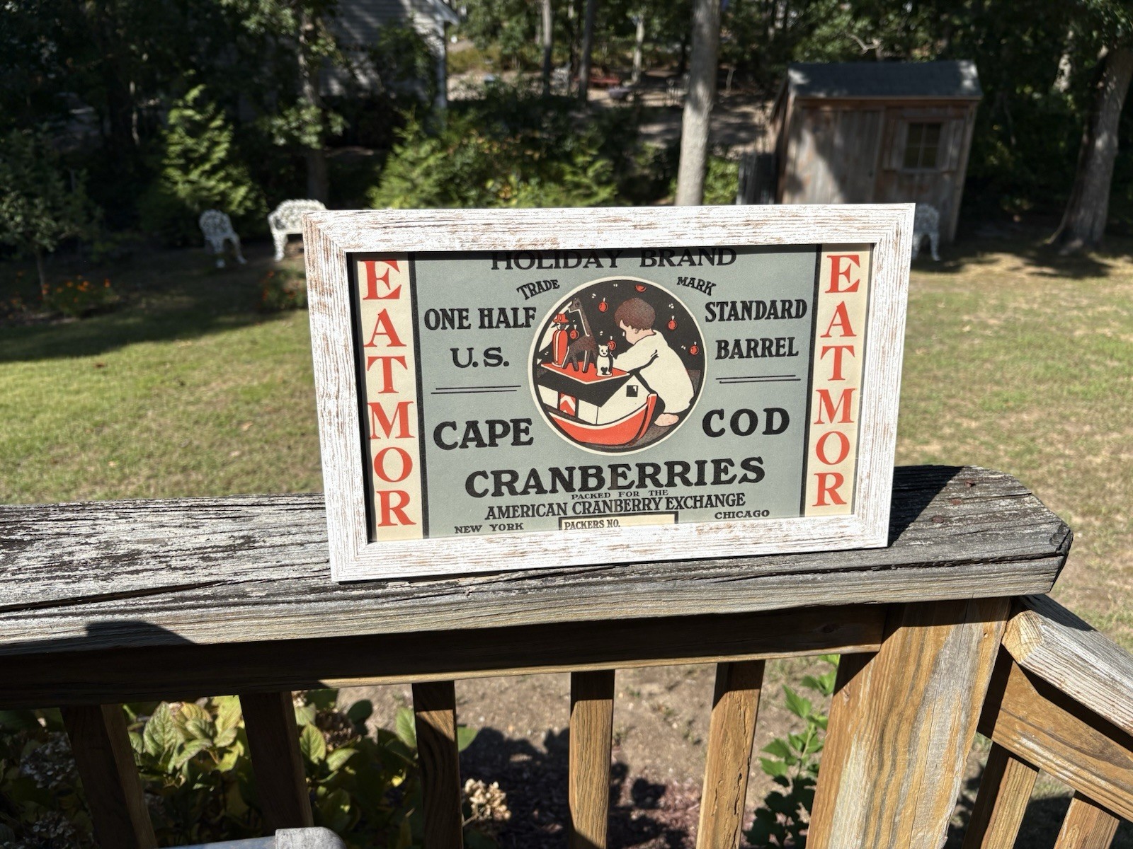 Vintage Framed Unused EATMORE Holiday Brand Cape Cod Cranberries Barrel Label