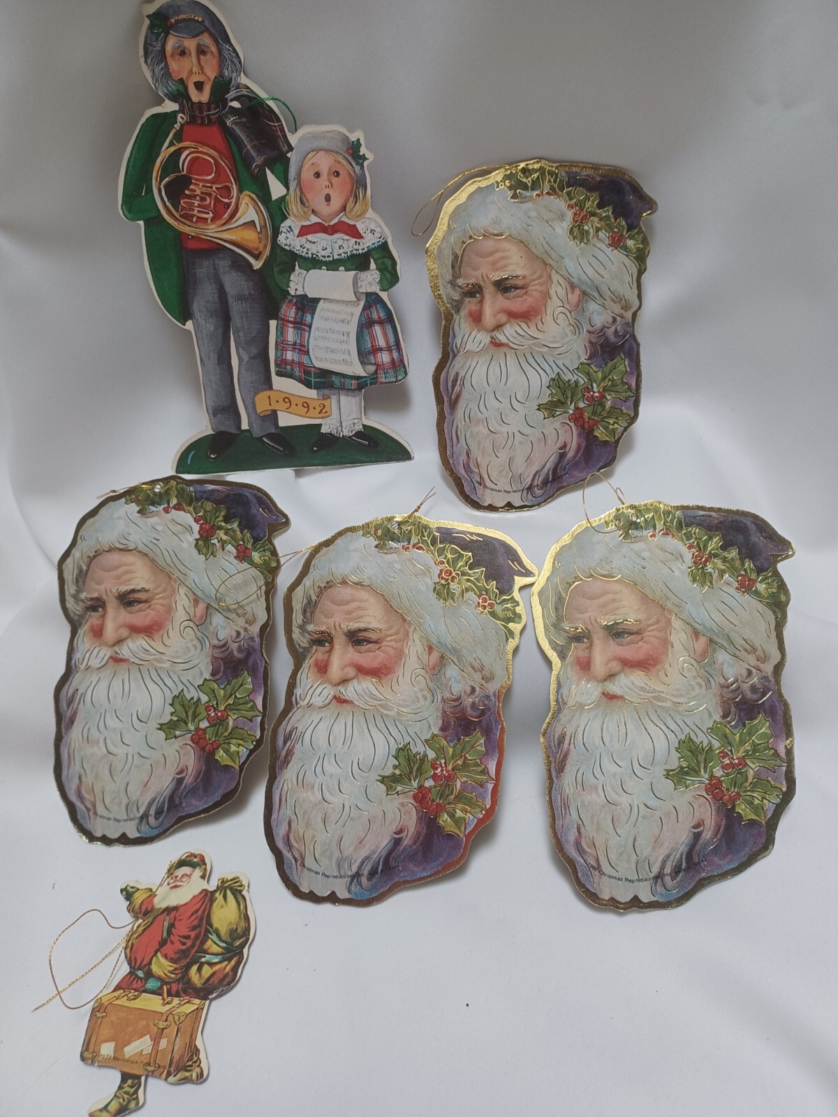 1977-86 Vintage Santa Die Cut Christmas Ornaments Victorian Lot Of 6 EC