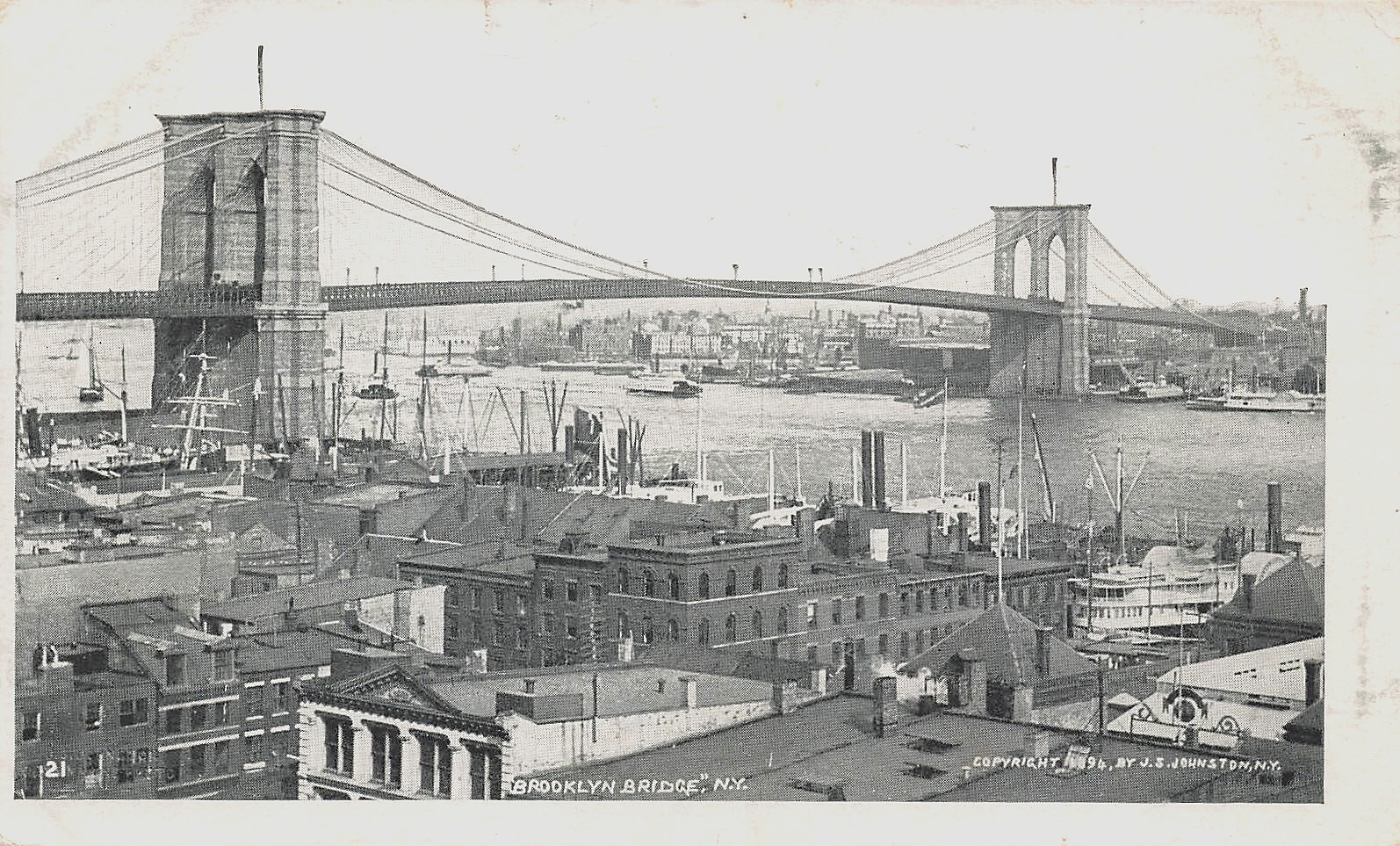 BROOKLYN BRIDGE & SKYLINE VIEW OF LOWER MANHATTAN POSTCARD NY NEW YORK CITY 1901