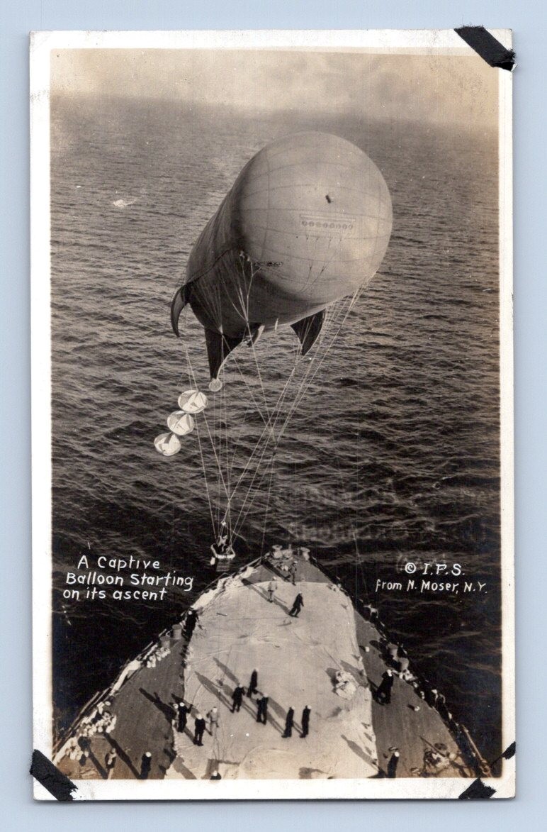 RPPC 1918. WWI A CAPTIVE BALLOON STARTING ON ITS ASCENT. POSTCARD A3