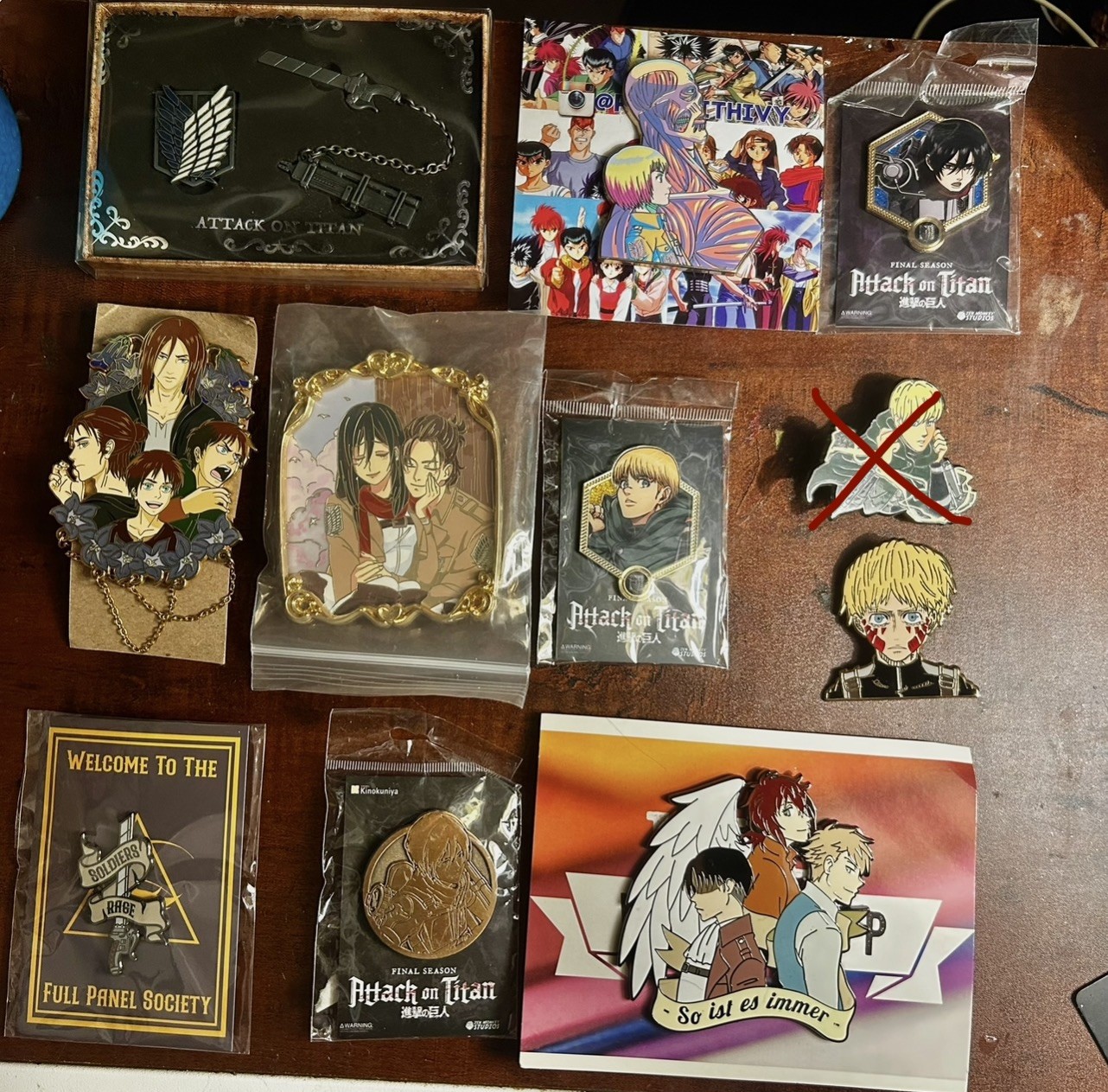 Attack on Titan Enamel Metal Lapel Pin Set Levi Mikasa Eren Armin