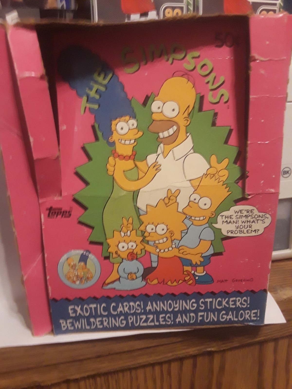 1990 Topps The Simpsons (empty) Box w/19 Wrappers & 1989 Newspaper Clipping