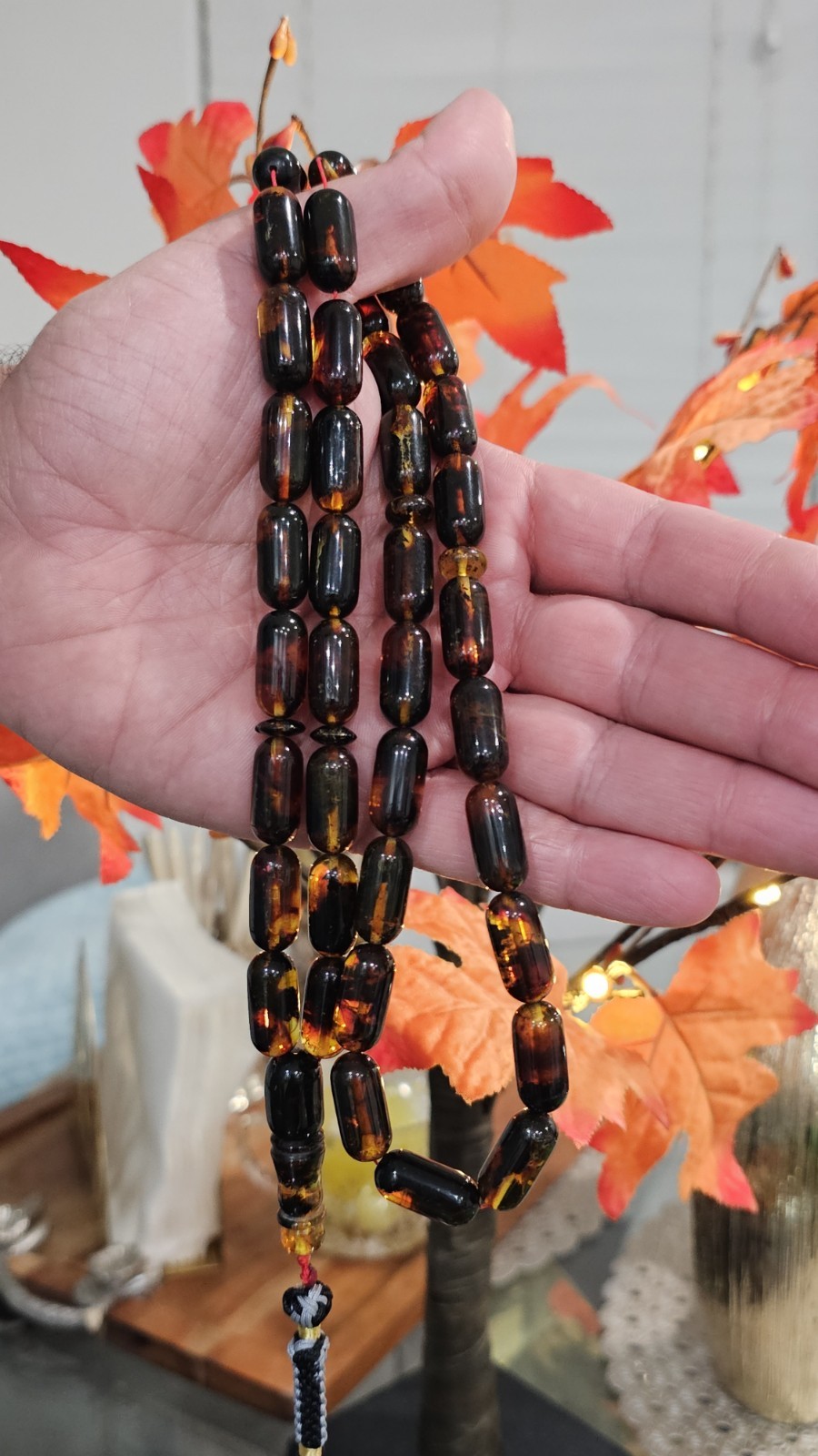 Natural Vintage Germany  Cherry Amber 39 سبحة مسكي خام الماني انتيك شوائبي