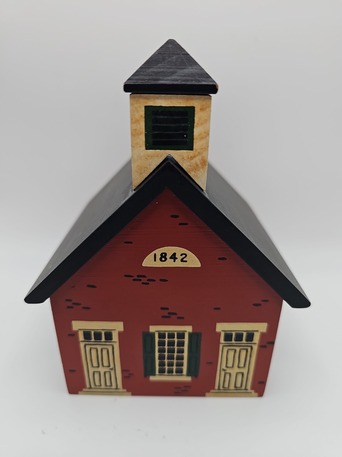Windfield Designs Red Brick House School Wood Coin Bank 1984 Signed H. Musser