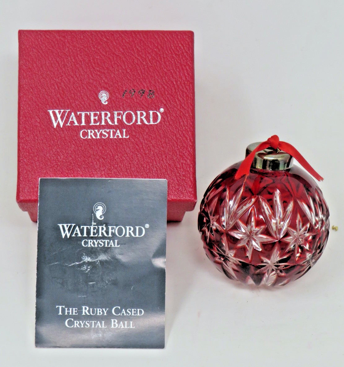 Waterford Ruby Red Cased Crystal 1998 Ball Ornament Hand Signed Dated Jim OLeary Waterford Ruby Red Cased Crystal 1998 Ball Ornament Hand Signed Dated Jim OLeary