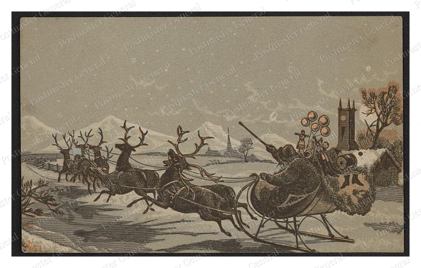 Santa Sleigh Reindeer Standard Postcard COPY RPPC