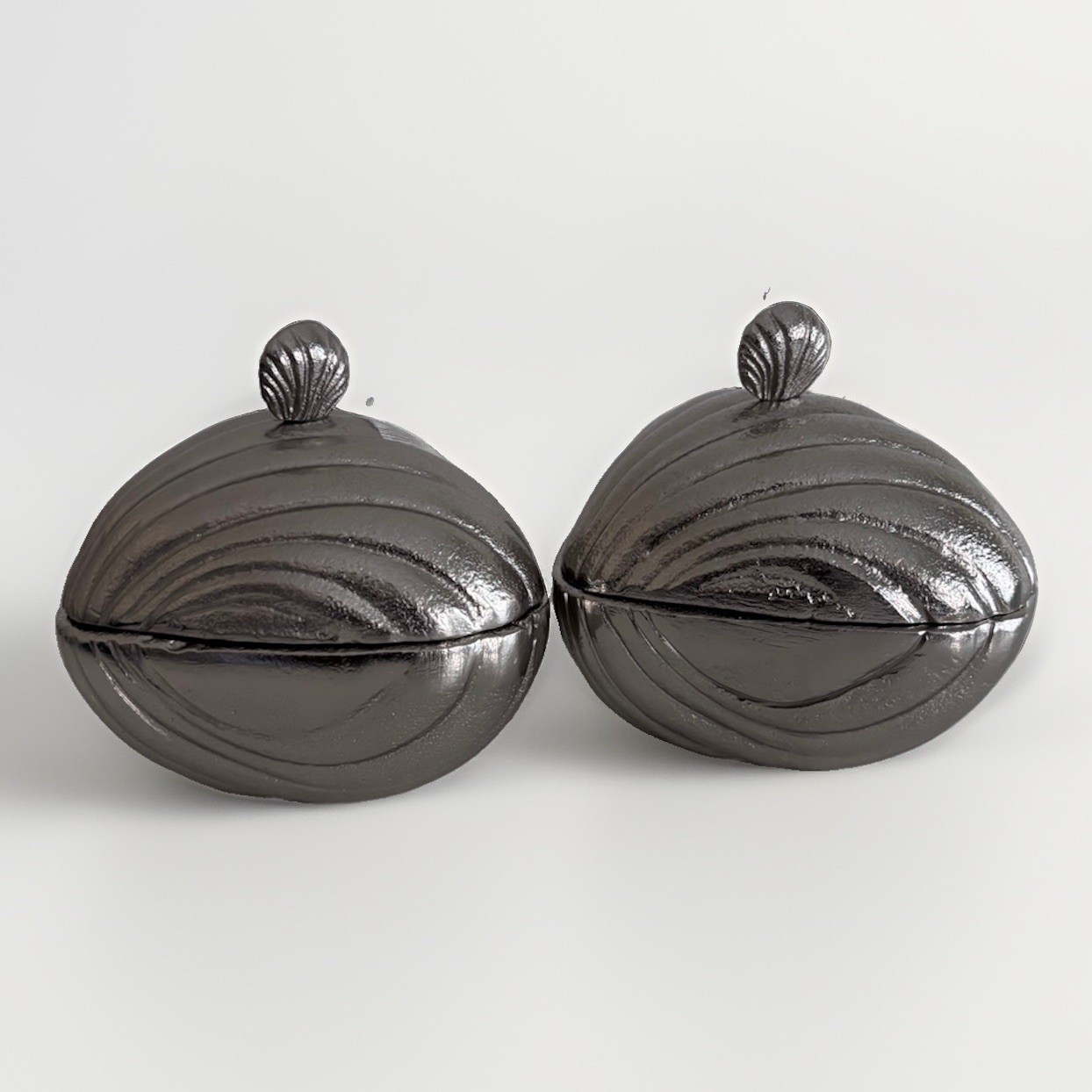 Silver Recycled Aluminum Threshold Studio McGee Clam Shell Trinket Box (2) NEW